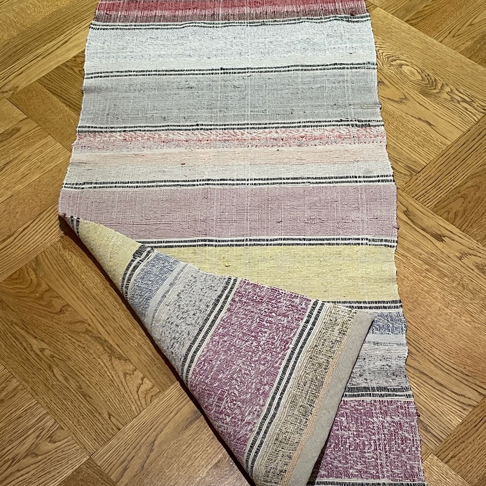 yellow grey red lilac striped rag rug floor runner trasmatta washable cotton mat hall kitchen
