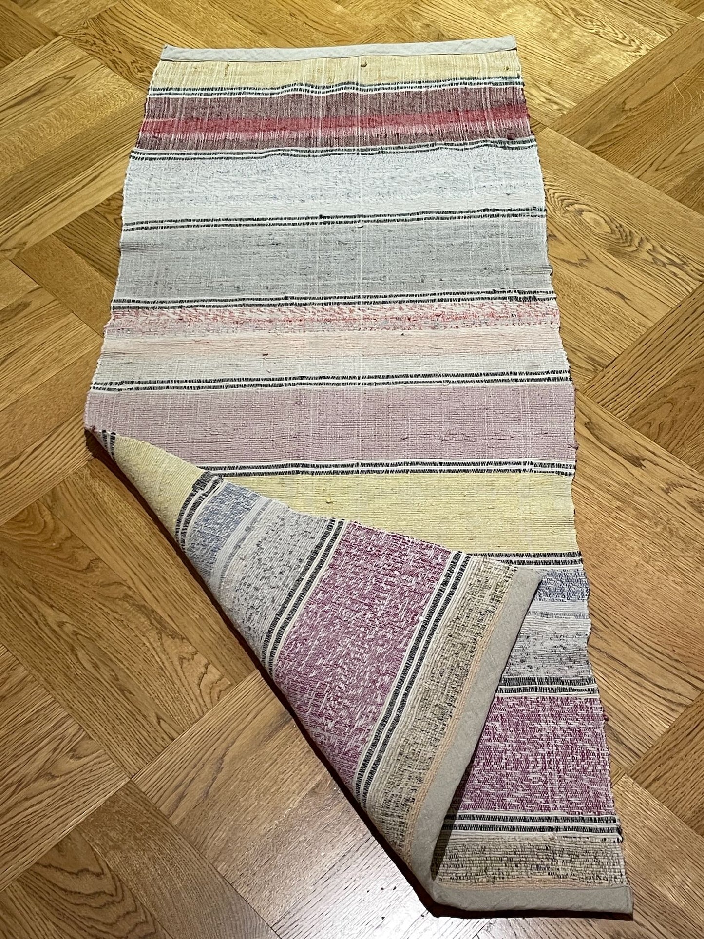 yellow grey red lilac striped rag rug floor runner trasmatta washable cotton mat hall kitchen