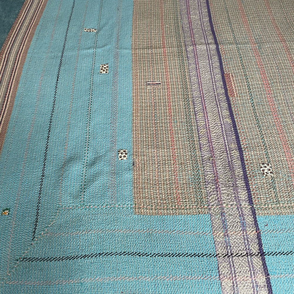 
                  
                    turquoise blue striped patched quilt kantha bedspread single double cotton comforter washable
                  
                