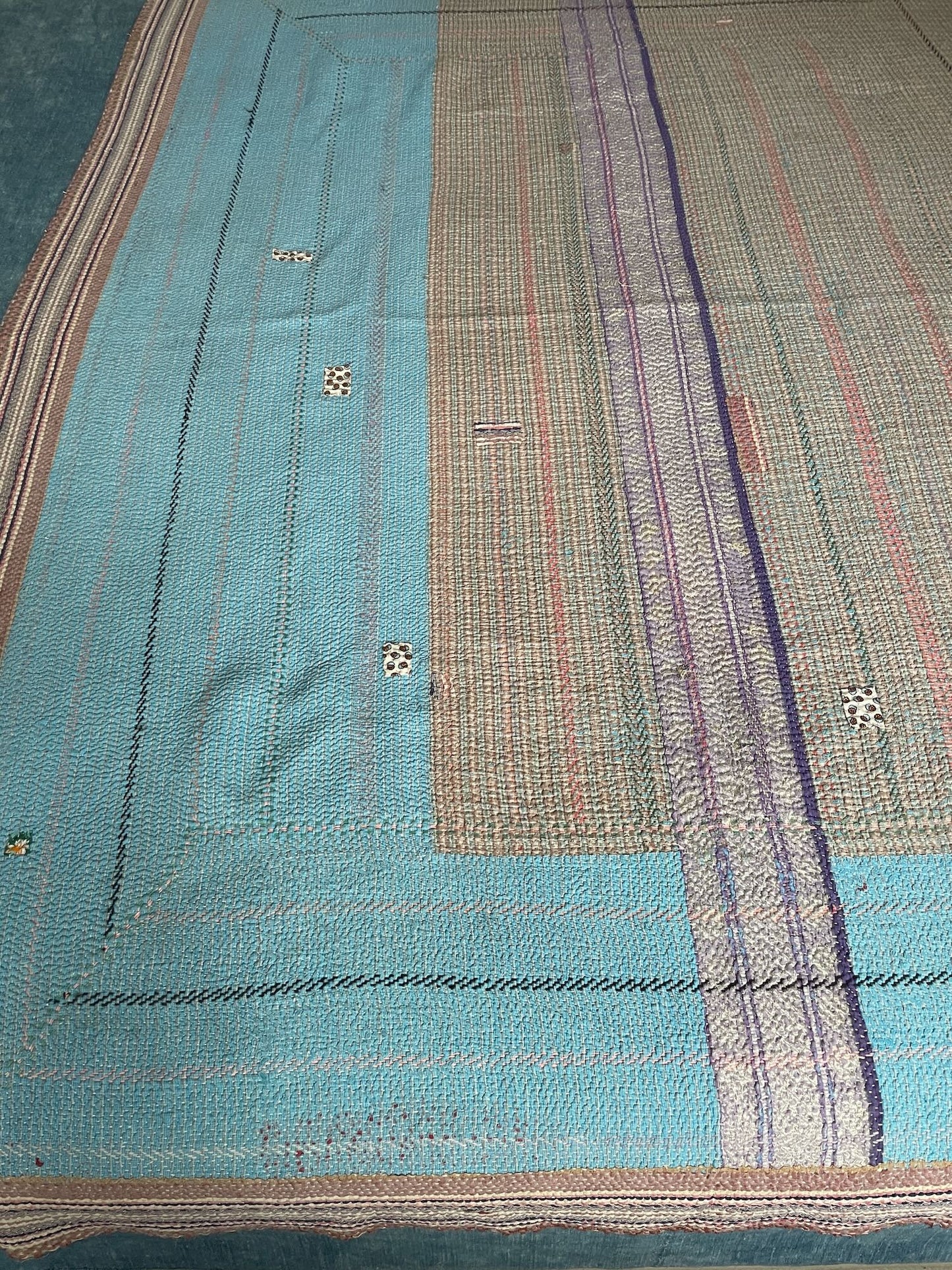 
                  
                    turquoise blue striped patched quilt kantha bedspread single double cotton comforter washable
                  
                