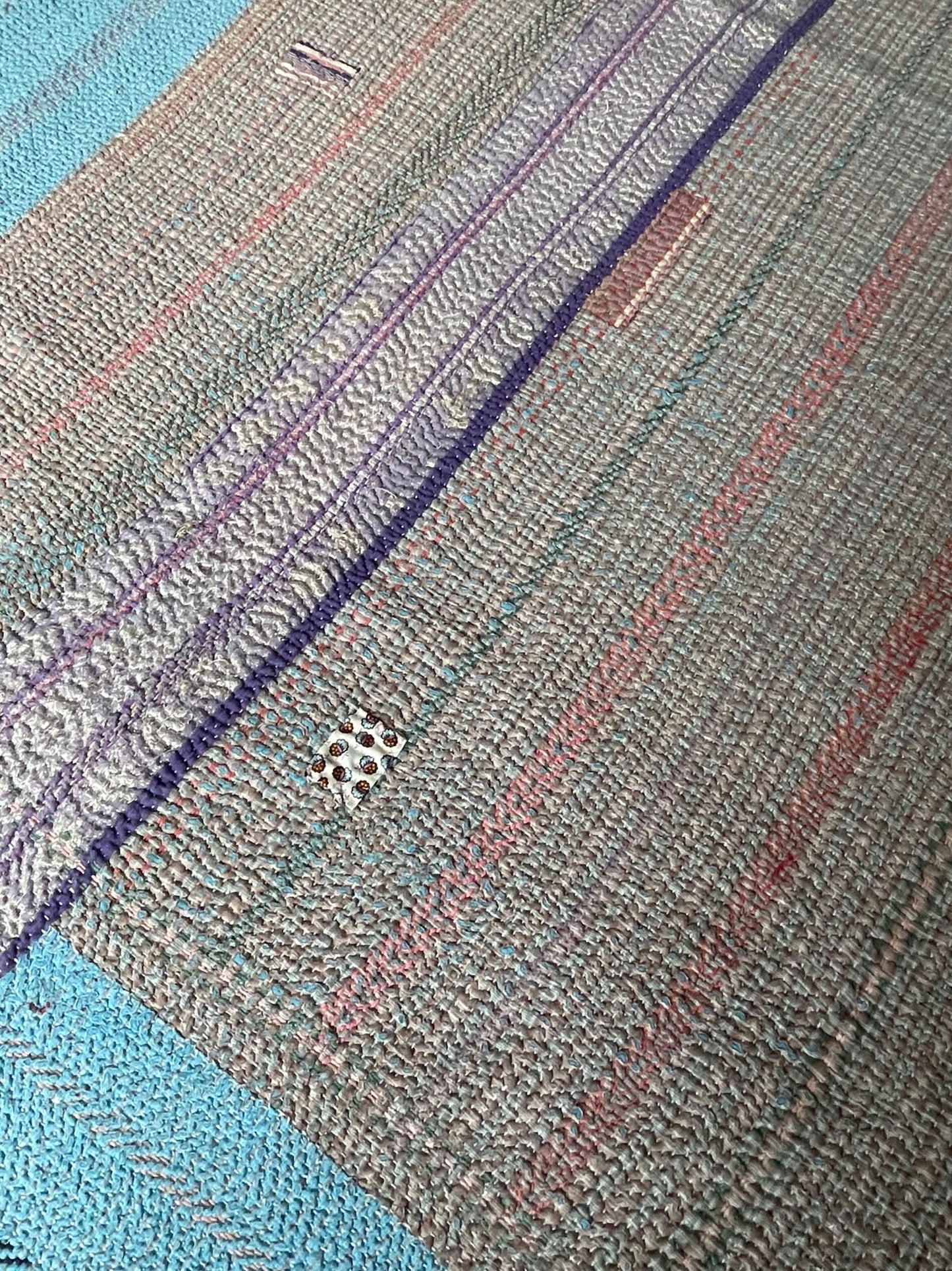 
                  
                    turquoise blue striped patched quilt kantha bedspread single double cotton comforter washable
                  
                