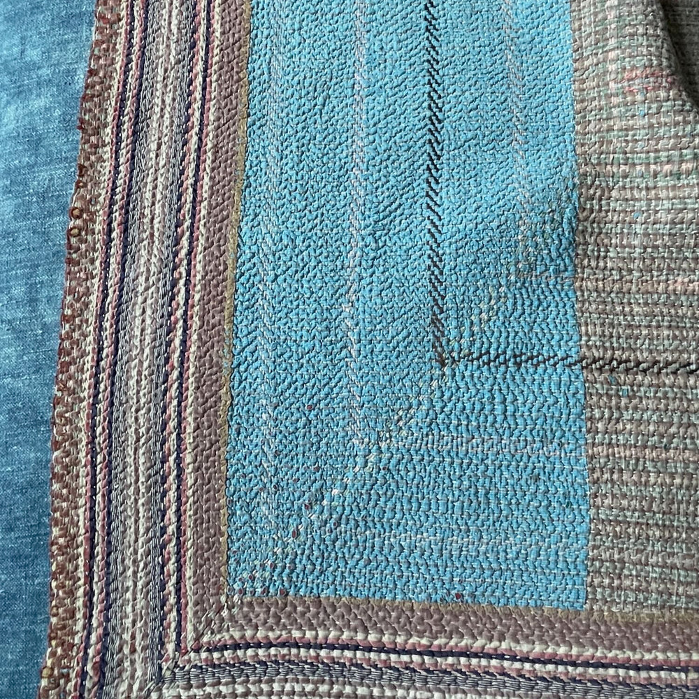 
                  
                    turquoise blue striped patched quilt kantha bedspread single double cotton comforter washable
                  
                