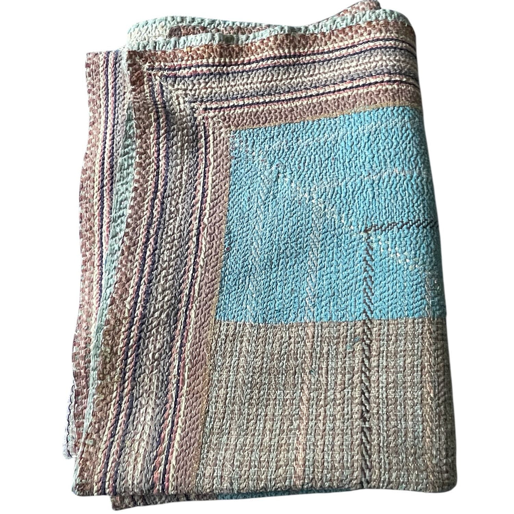
                  
                    turquoise blue striped patched quilt kantha bedspread single double cotton comforter washable
                  
                
