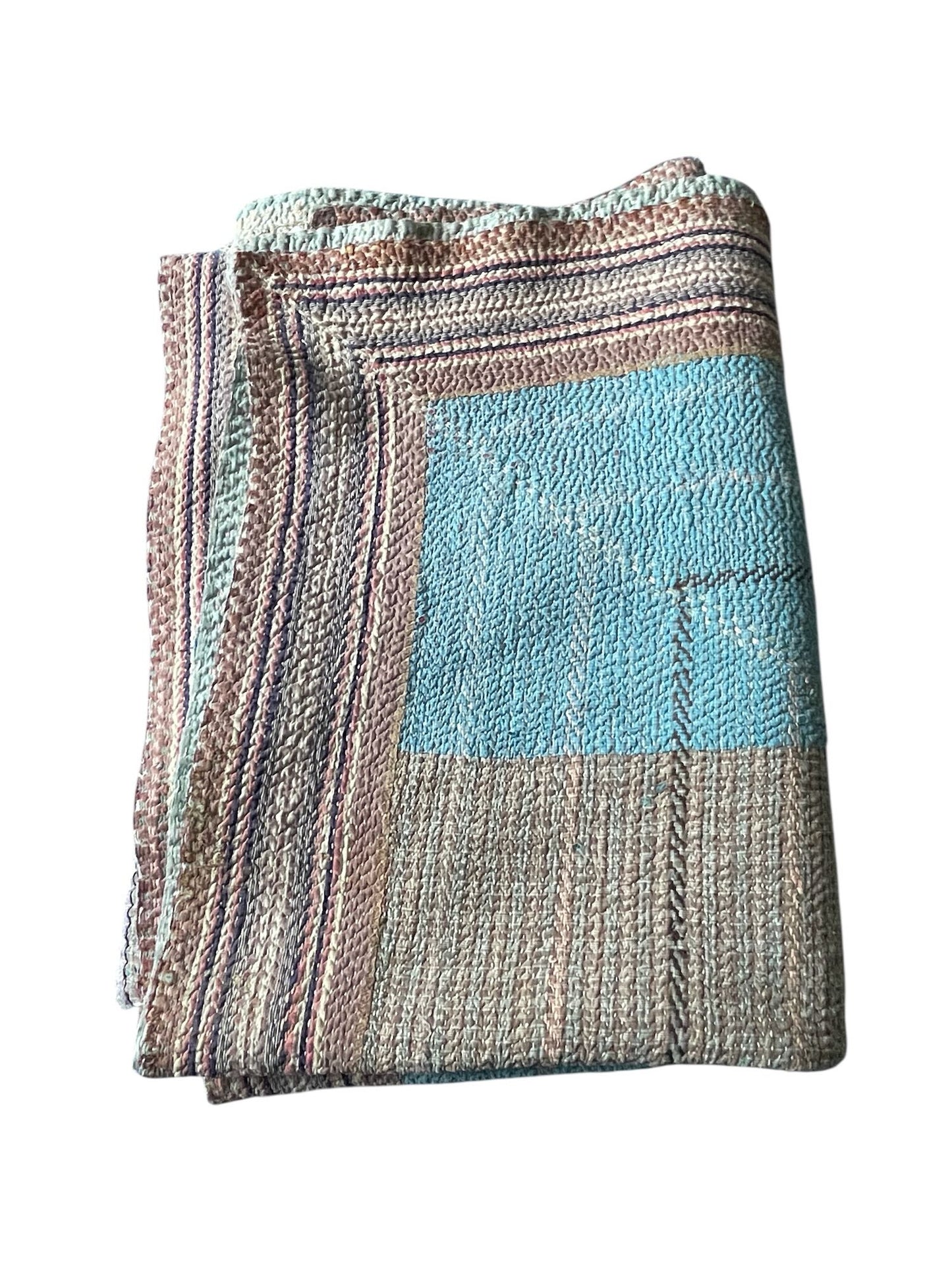 
                  
                    turquoise blue striped patched quilt kantha bedspread single double cotton comforter washable
                  
                