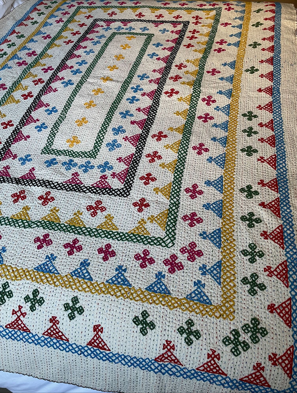 ralli bedspread kantha quilt single embroidered bright colours kid bedroom sofa throw washable