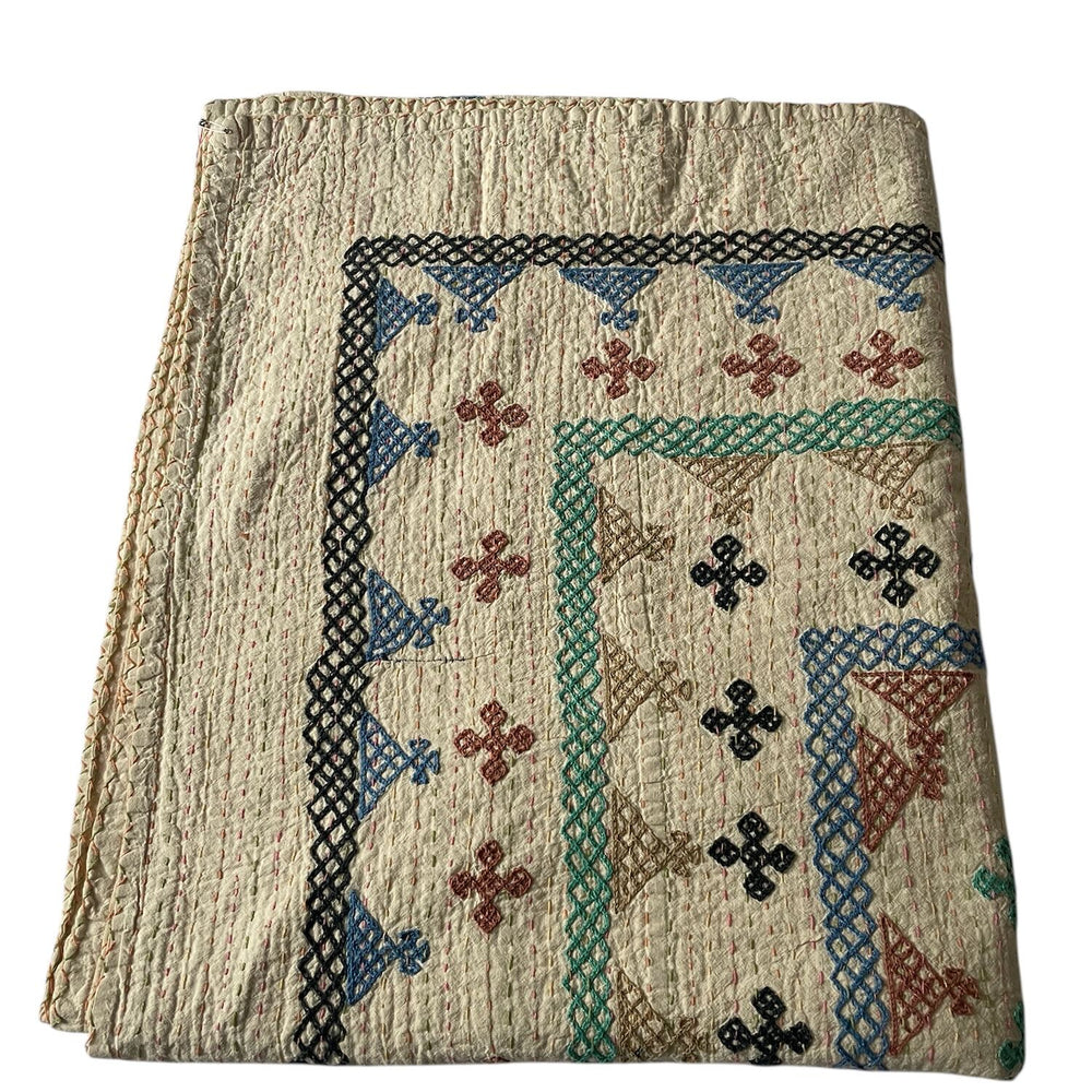 
                  
                    ralli bedspread kantha quilt comforter cotton embroidered blue green washable double superking 
                  
                