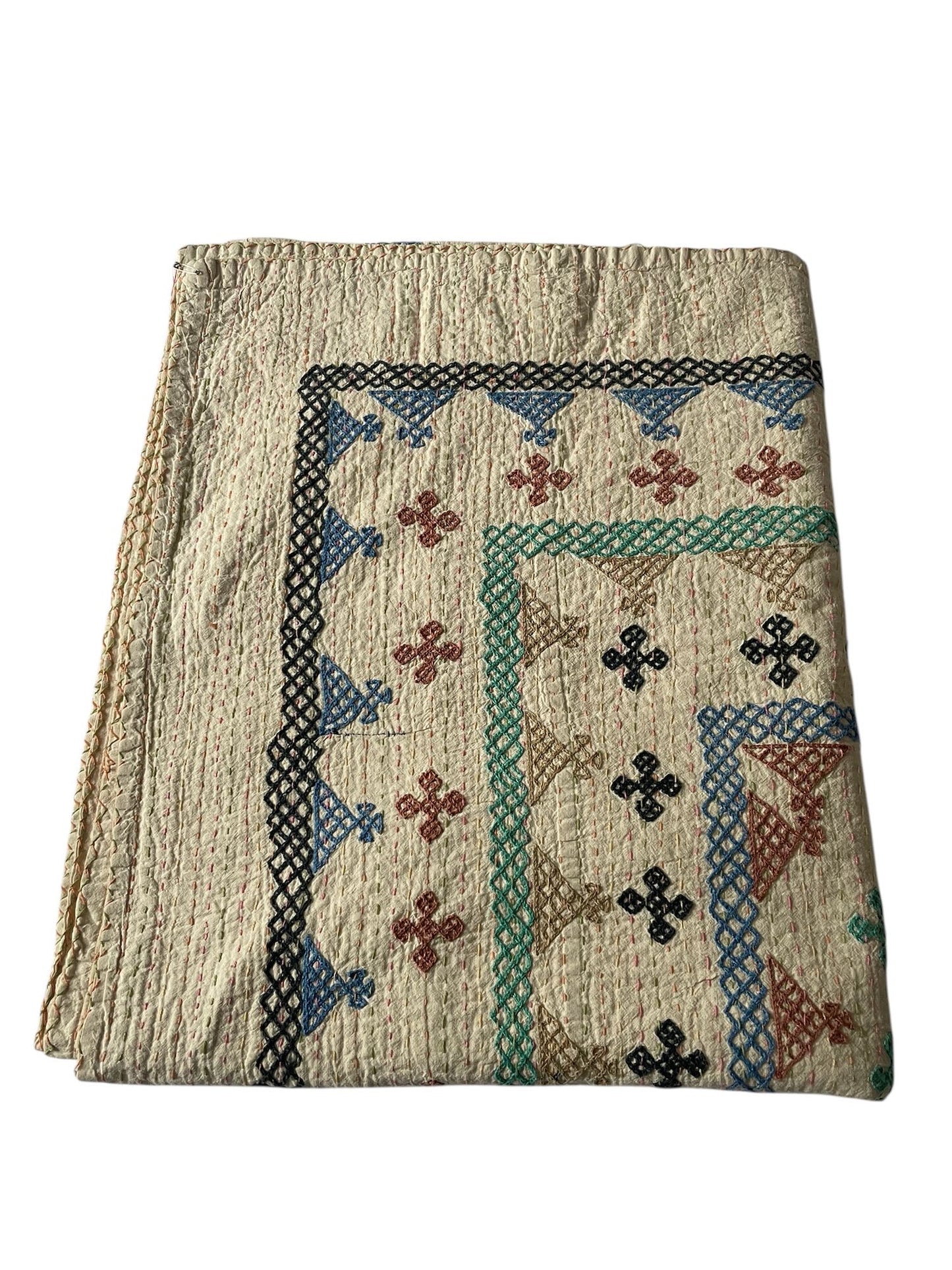 
                  
                    ralli bedspread kantha quilt comforter cotton embroidered blue green washable double superking 
                  
                