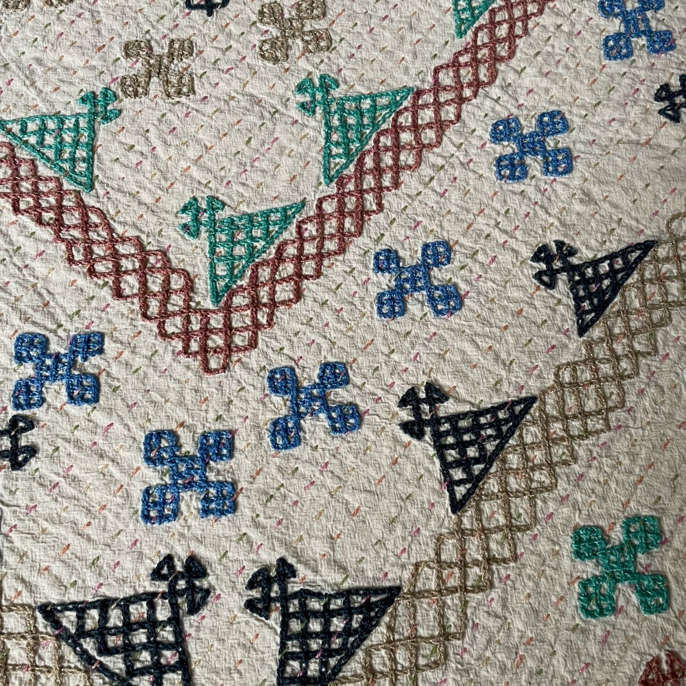 
                  
                    ralli bedspread kantha quilt comforter cotton embroidered blue green washable double superking 
                  
                