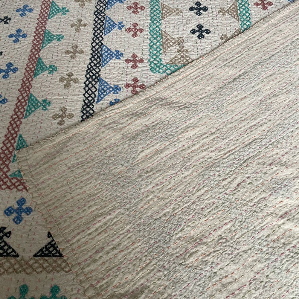 
                  
                    ralli bedspread kantha quilt comforter cotton embroidered blue green washable double superking 
                  
                