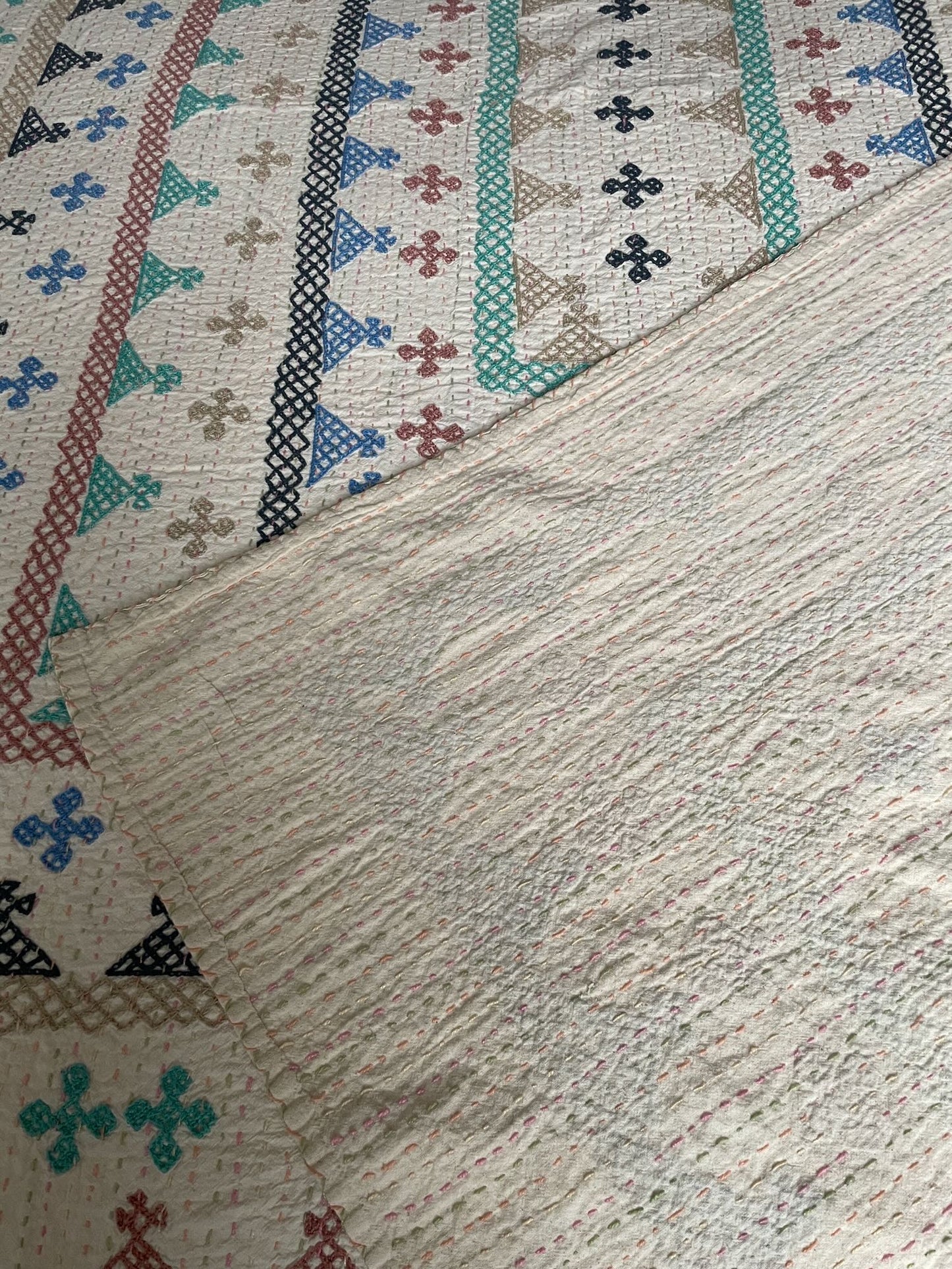 
                  
                    ralli bedspread kantha quilt comforter cotton embroidered blue green washable double superking 
                  
                