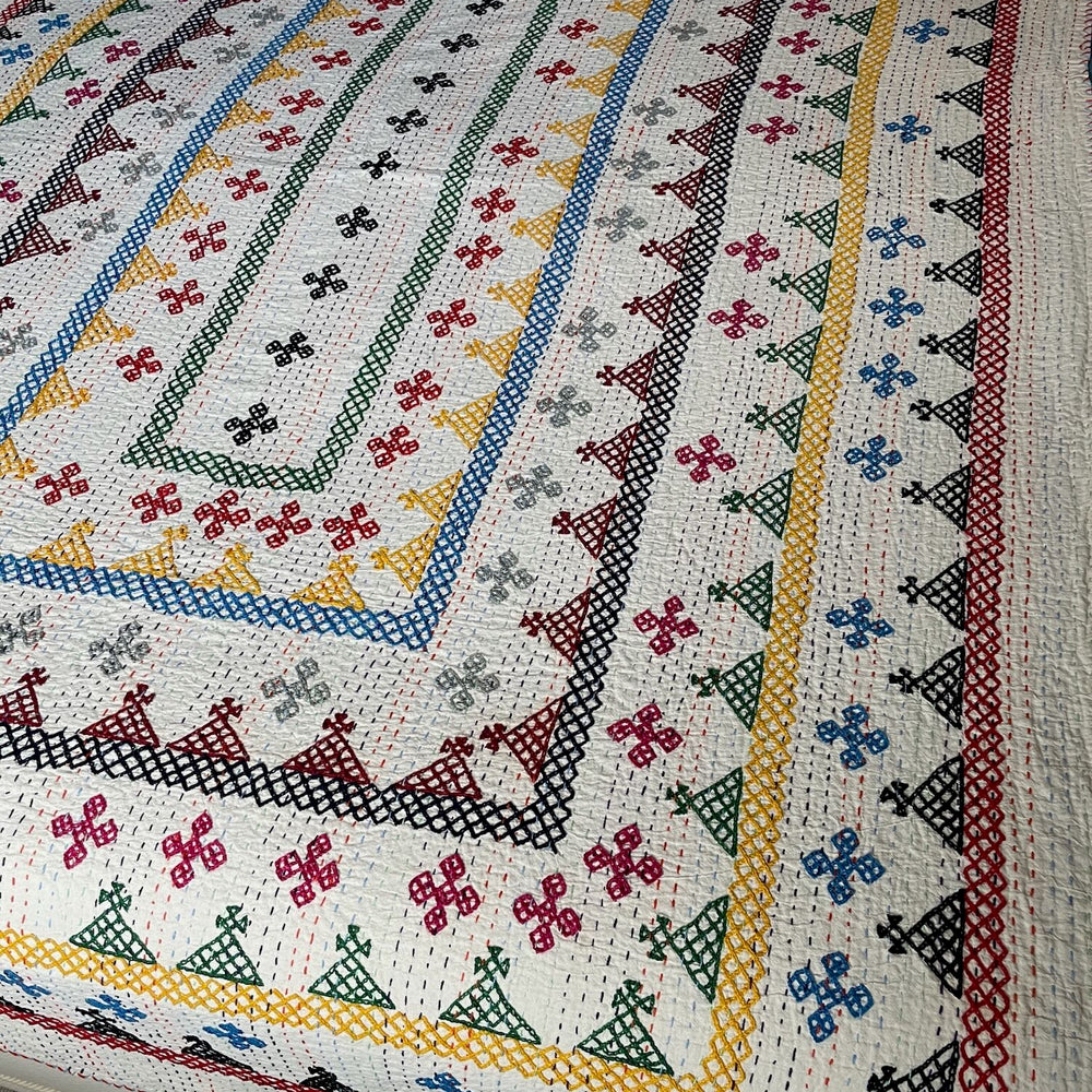 embroidered ralli kantha bedspread quilt comforter bright colours geometric single double kids
