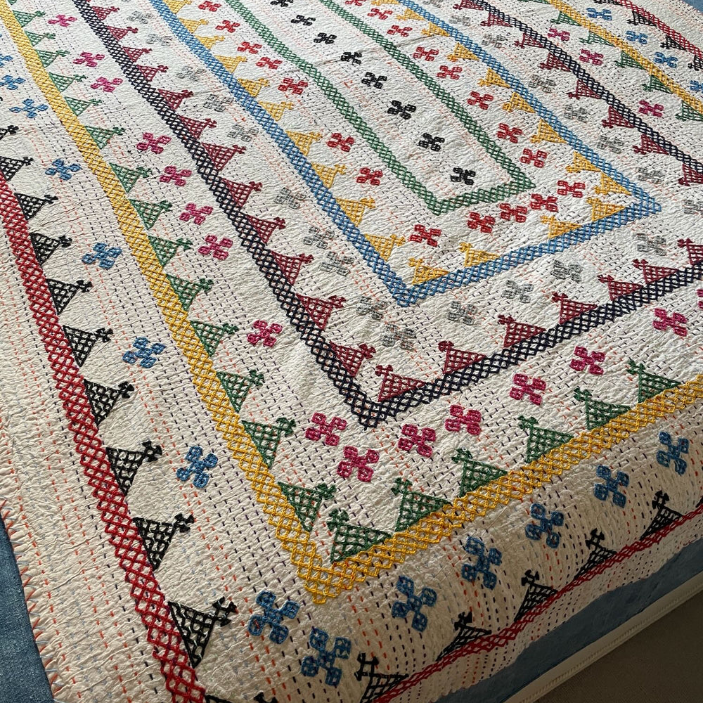 embroidered ralli kantha bedspread quilt comforter bright colours geometric single double kids