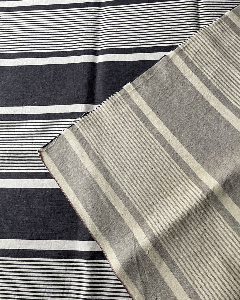 antique french ticking striped blue white cotton sewing fabric upholstery hard wearing navy