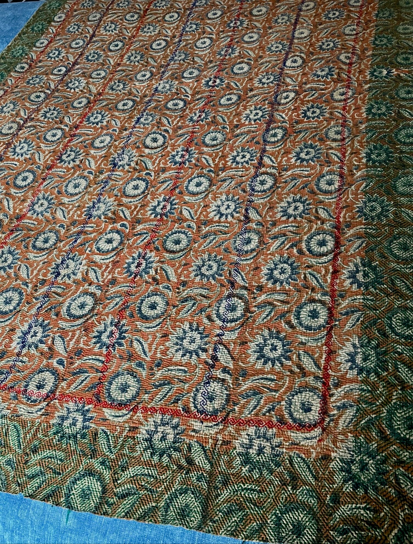 blue terracotta grey kantha bedspread quilt sofa throw cotton washable comforter bedding