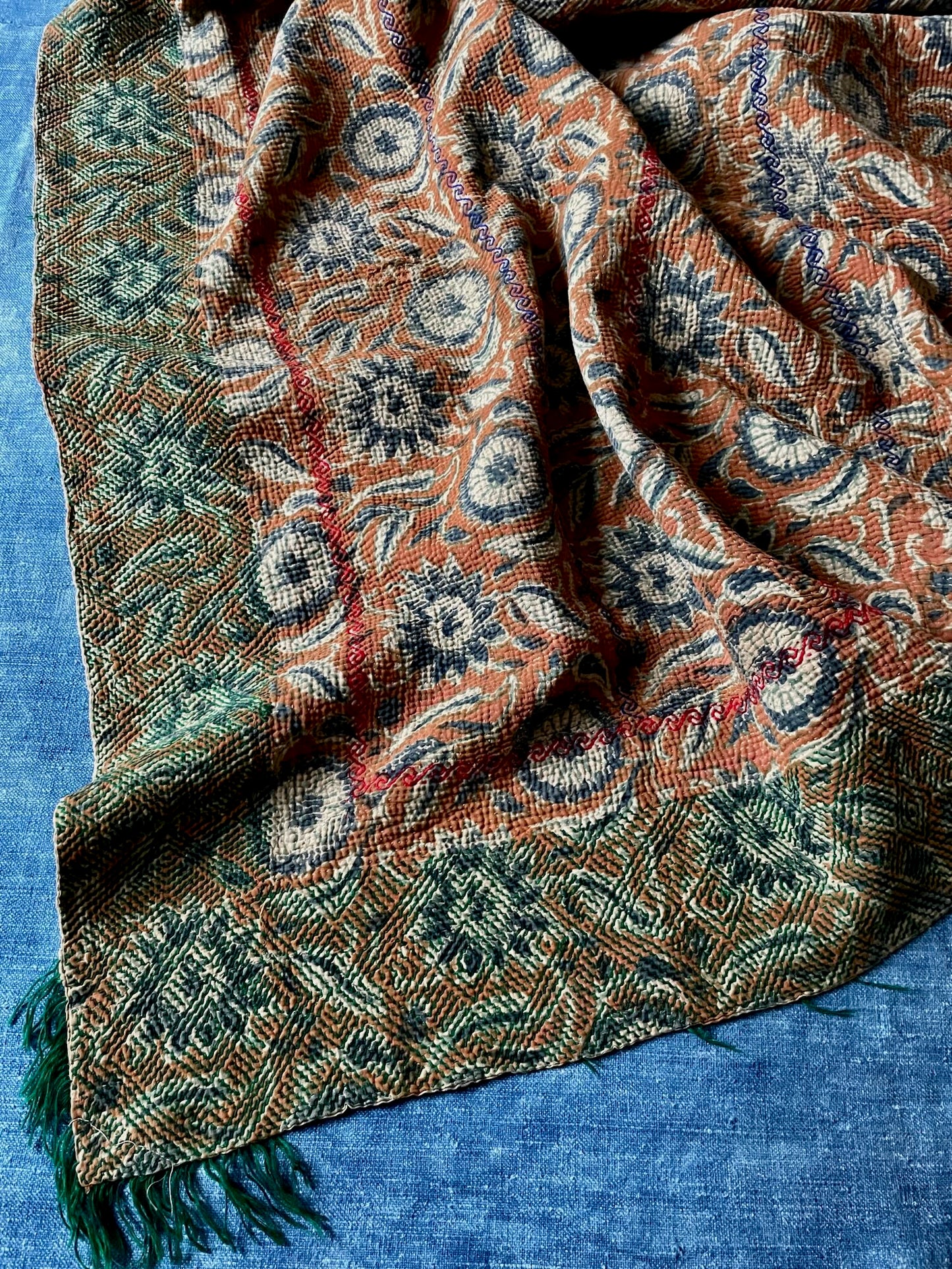 blue terracotta grey kantha bedspread quilt sofa throw cotton washable comforter bedding