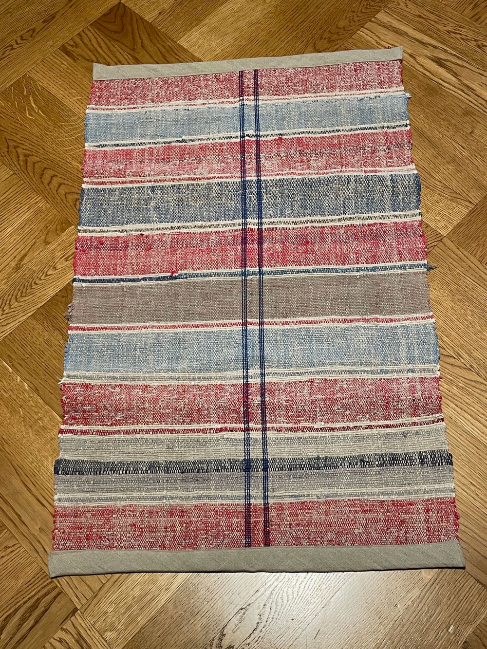 pink blue stripe rug mat bath cotton rustic vintage washable reversible kitchen  carpet 