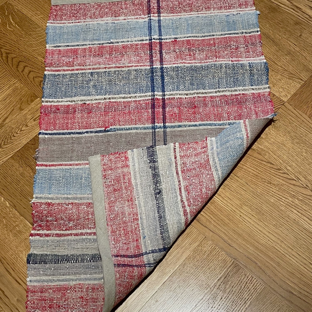 pink blue stripe rug mat bath cotton rustic vintage washable reversible kitchen  carpet 