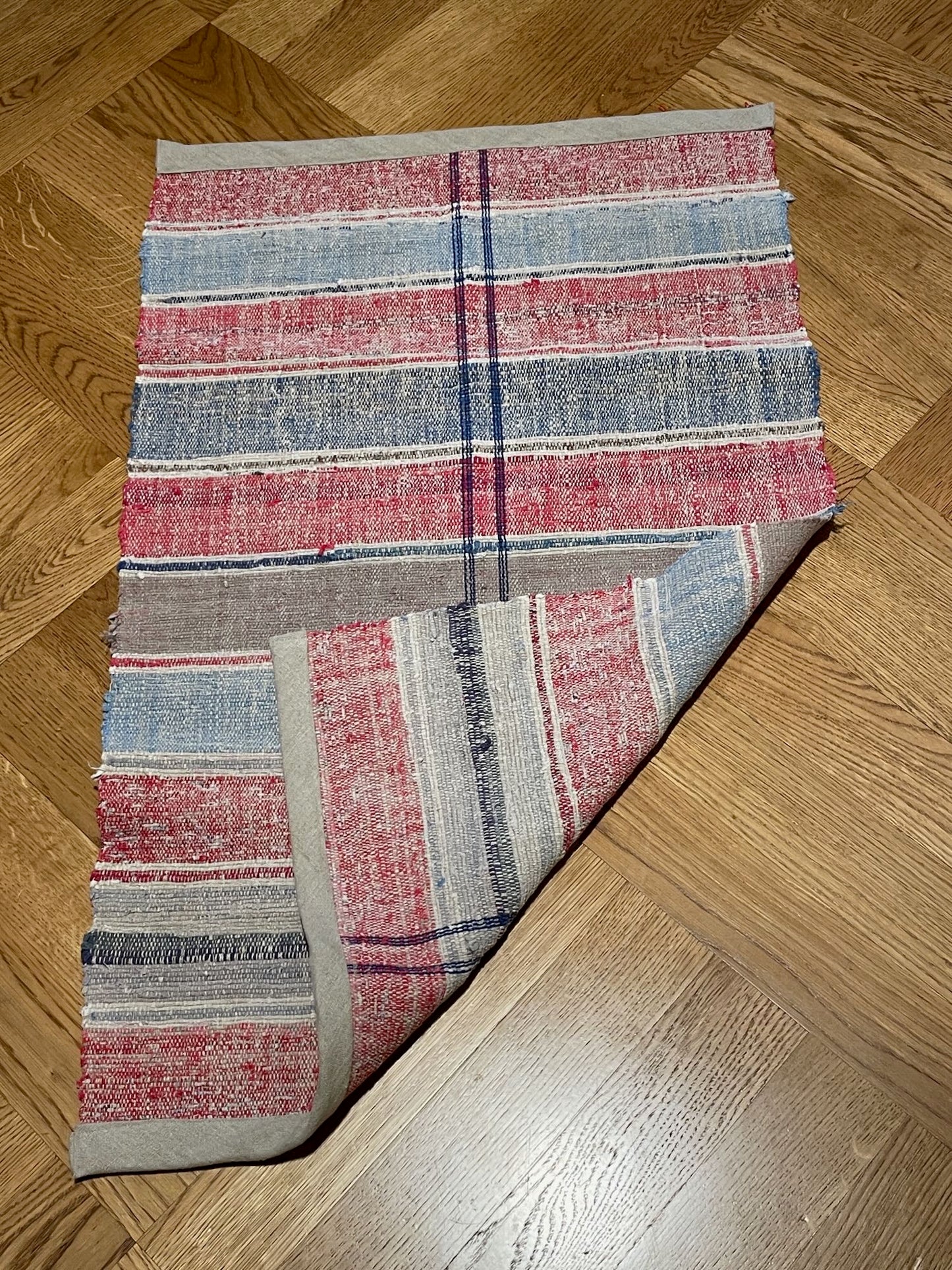 pink blue stripe rug mat bath cotton rustic vintage washable reversible kitchen  carpet 