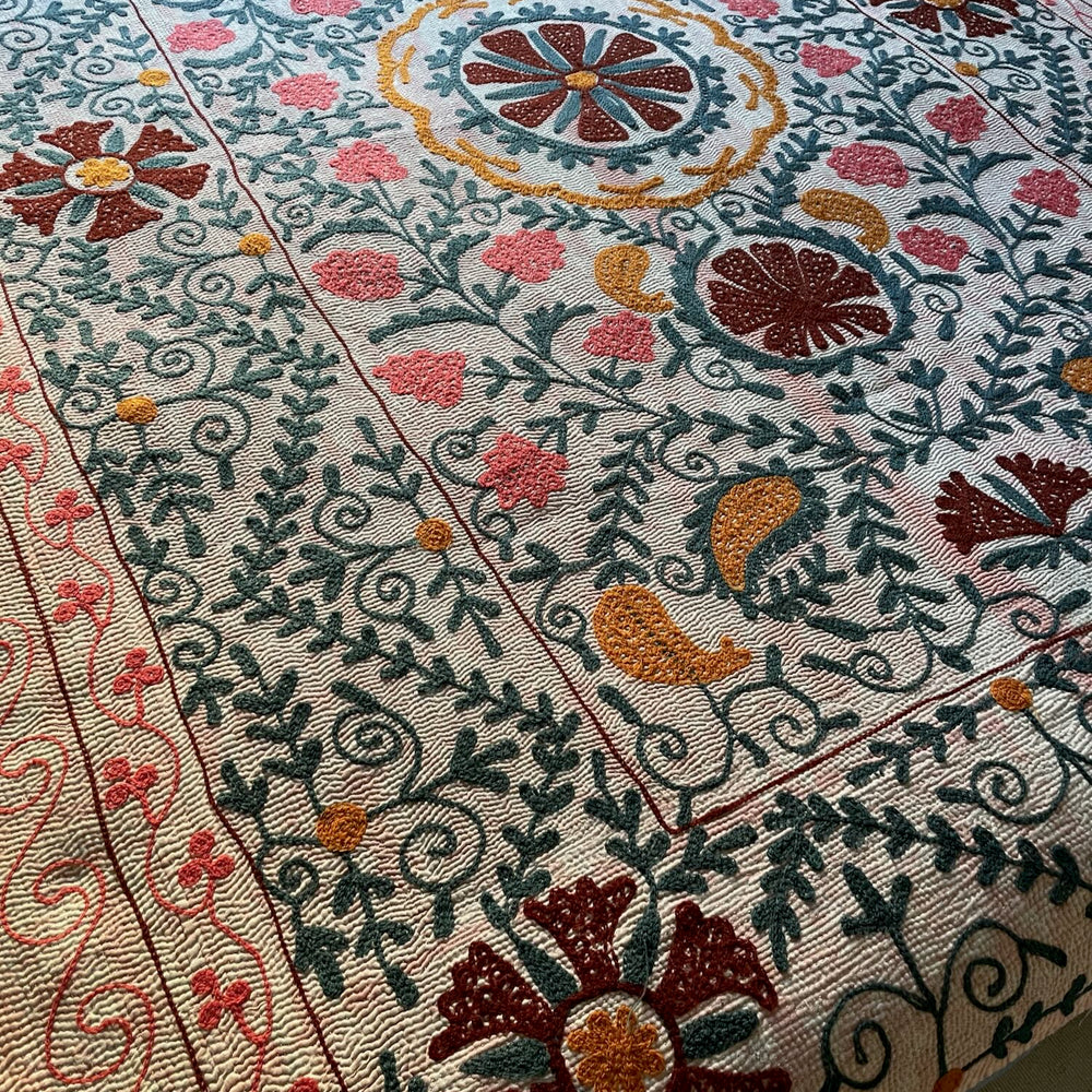 pink grey orange suzani kantha quilt throw bedspread comforter king sinlge washable embroidered