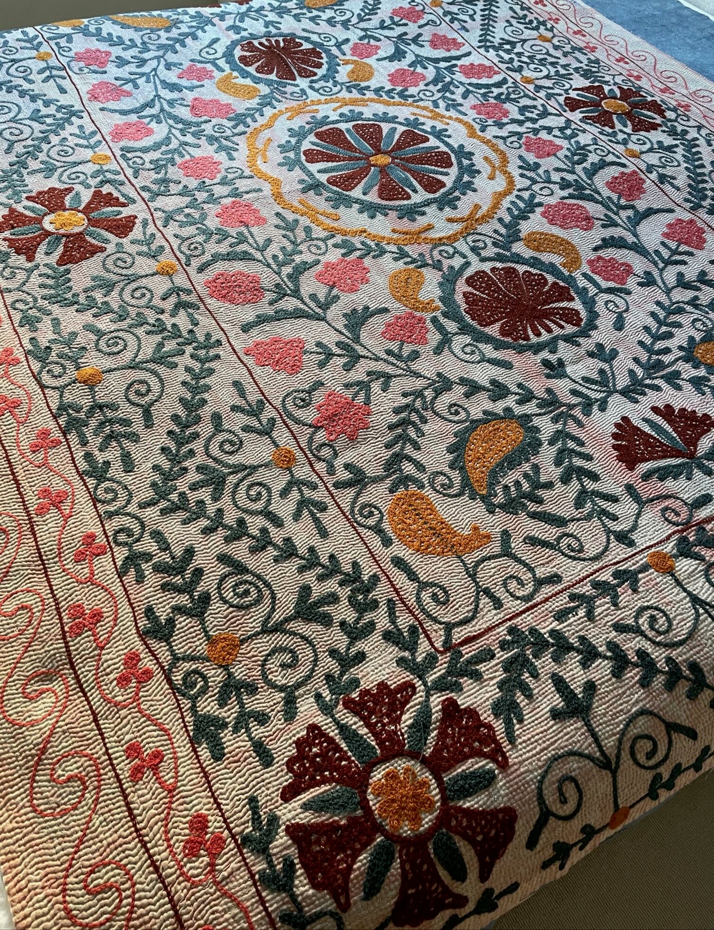 pink grey orange suzani kantha quilt throw bedspread comforter king sinlge washable embroidered