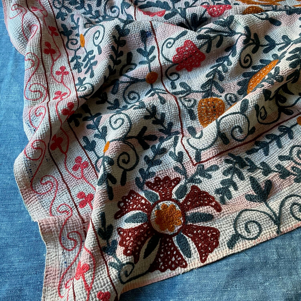 pink grey orange suzani kantha quilt throw bedspread comforter king sinlge washable embroidered