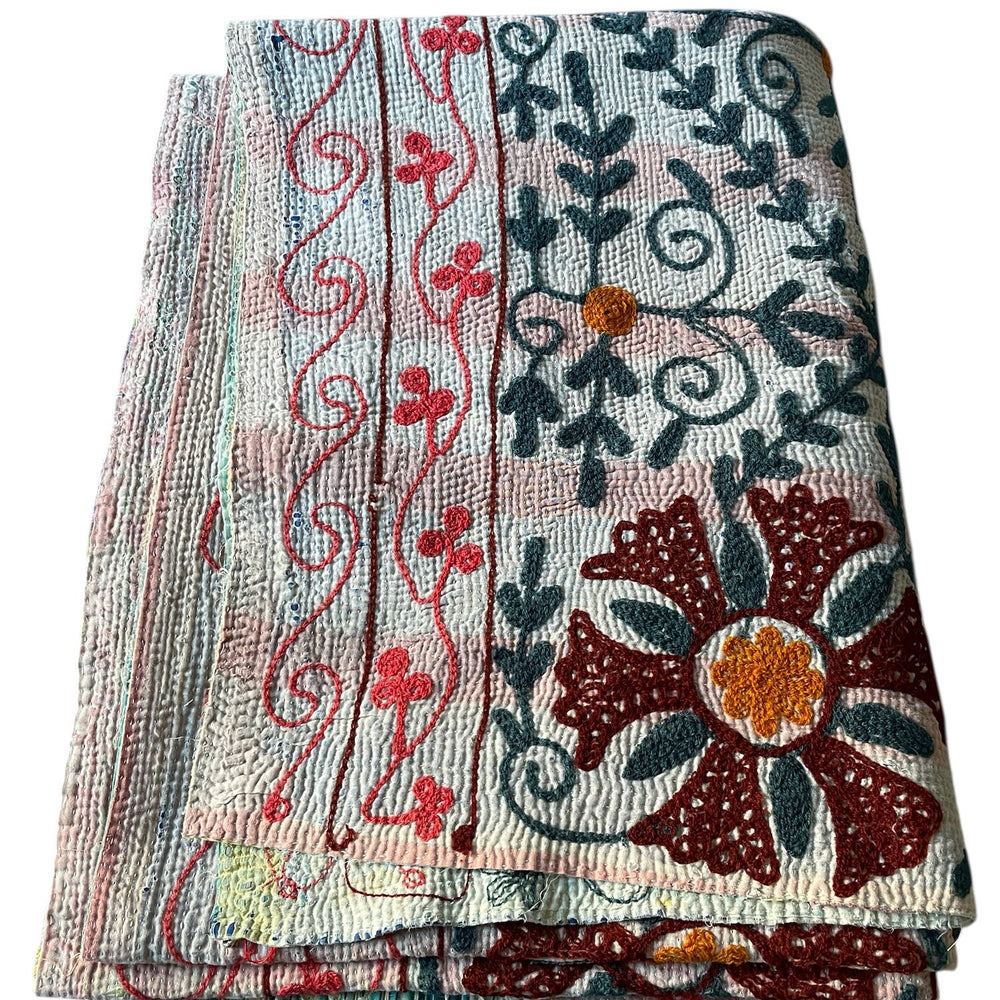 
                  
                    pink grey orange suzani kantha quilt throw bedspread comforter king sinlge washable embroidered
                  
                