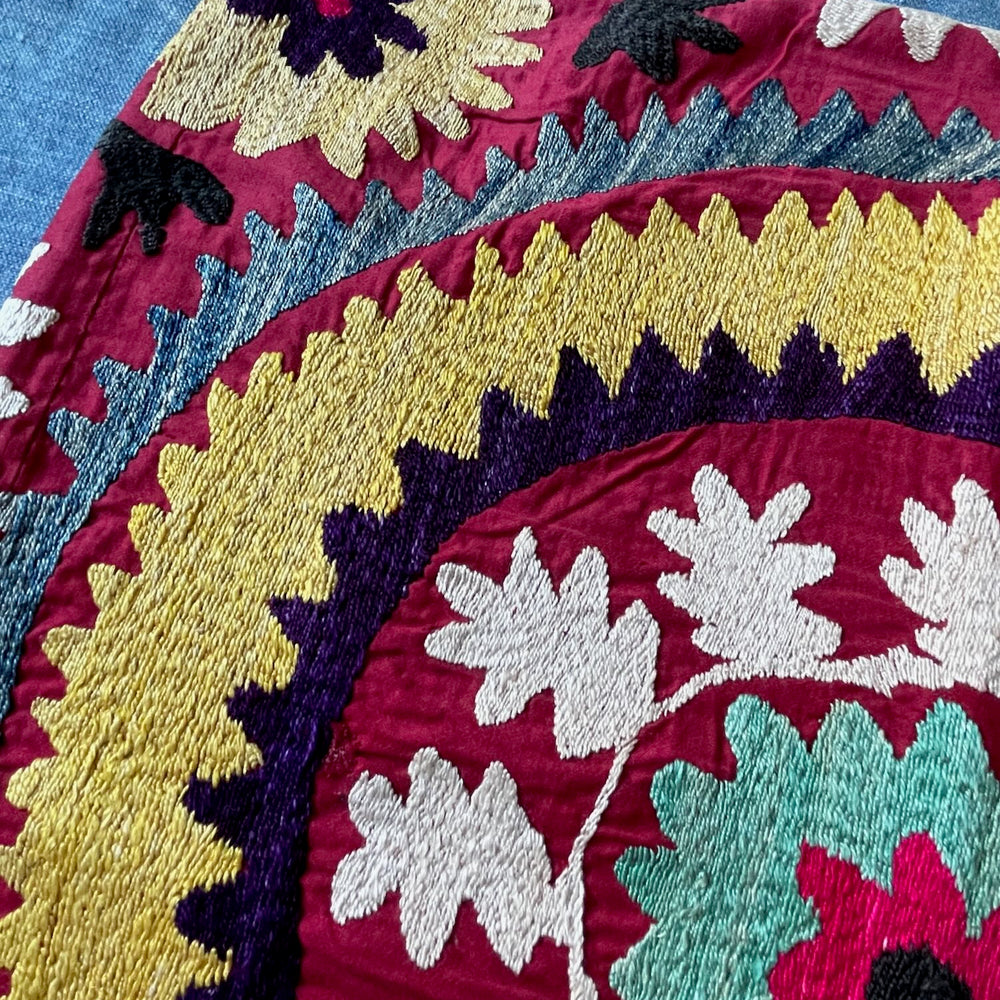 suzani cushion pillow large square boho uzbekistan embroidered hand made colourful red yellow