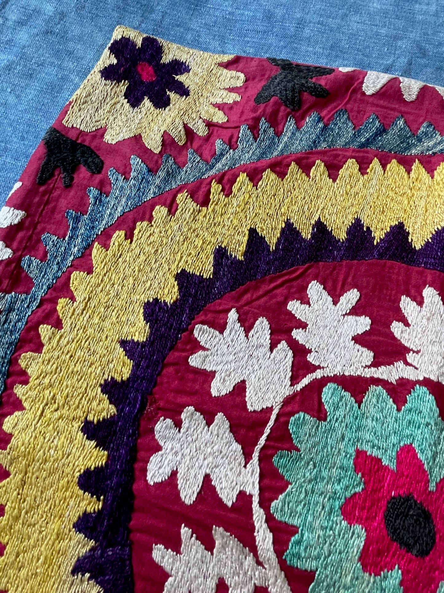 suzani cushion pillow large square boho uzbekistan embroidered hand made colourful red yellow