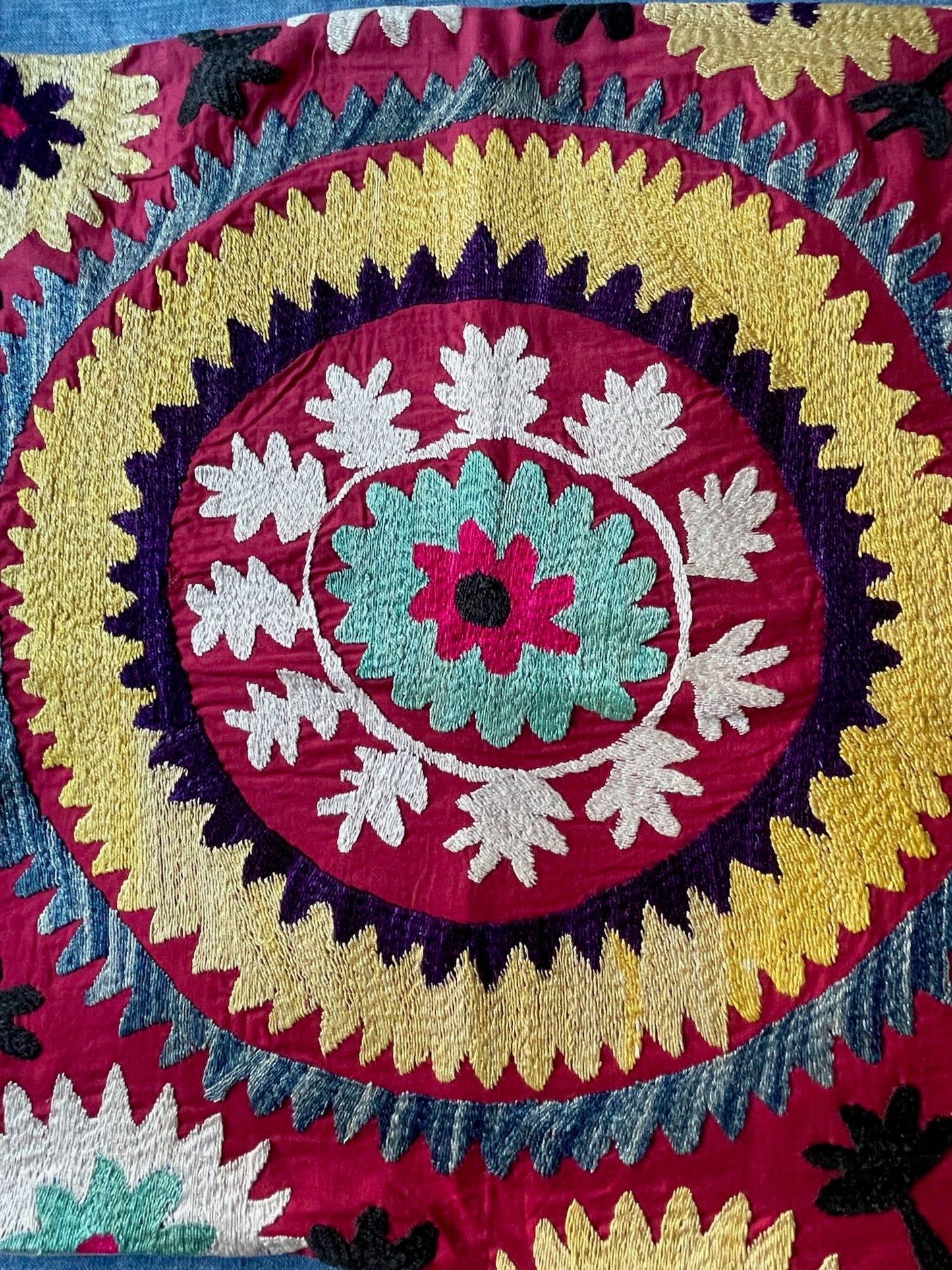 
                  
                    suzani cushion pillow large square boho uzbekistan embroidered hand made colourful red yellow
                  
                