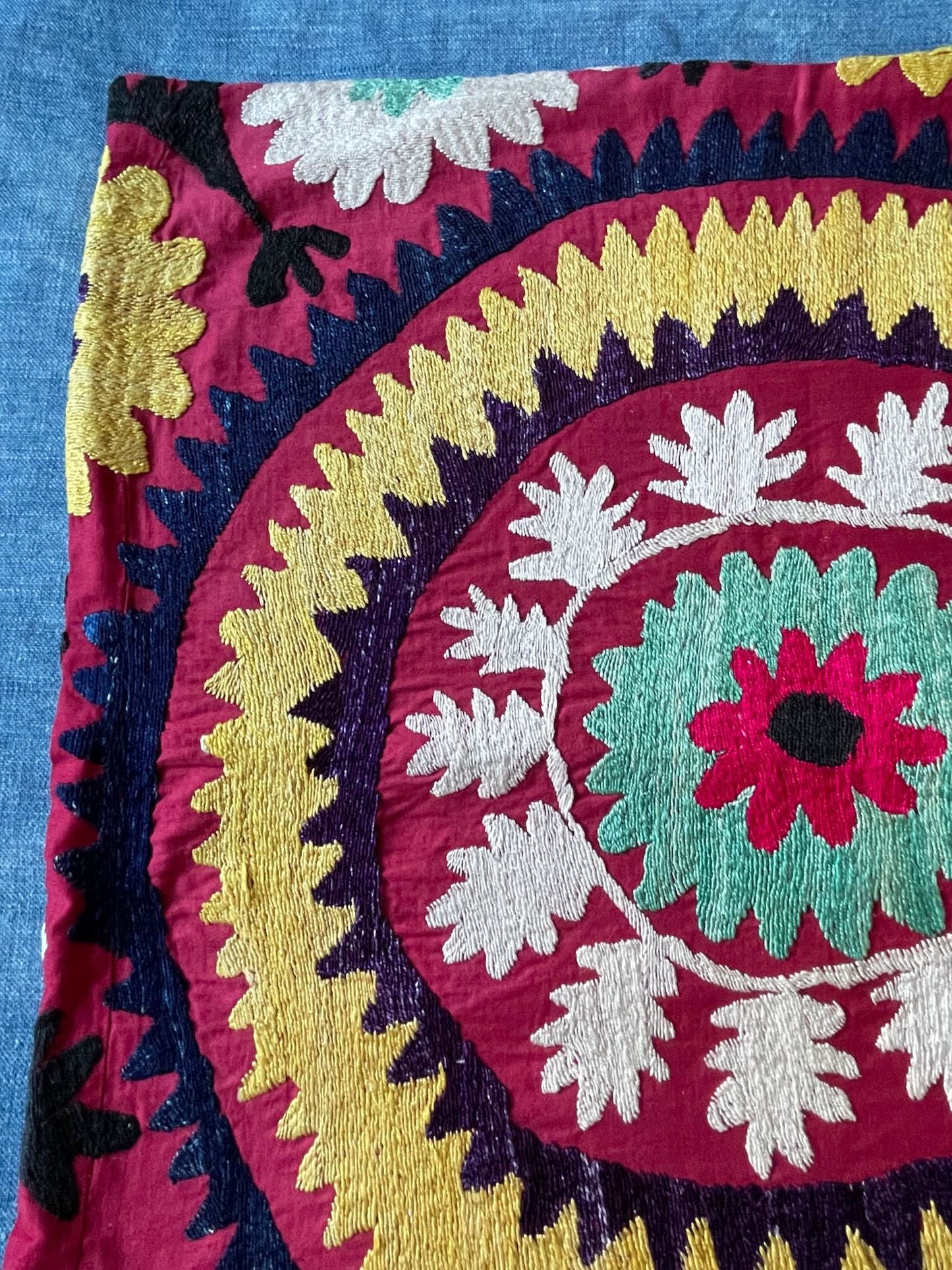 square cushion cover suzani pattern embroidered uzbekistan 60cm colourful red yellow