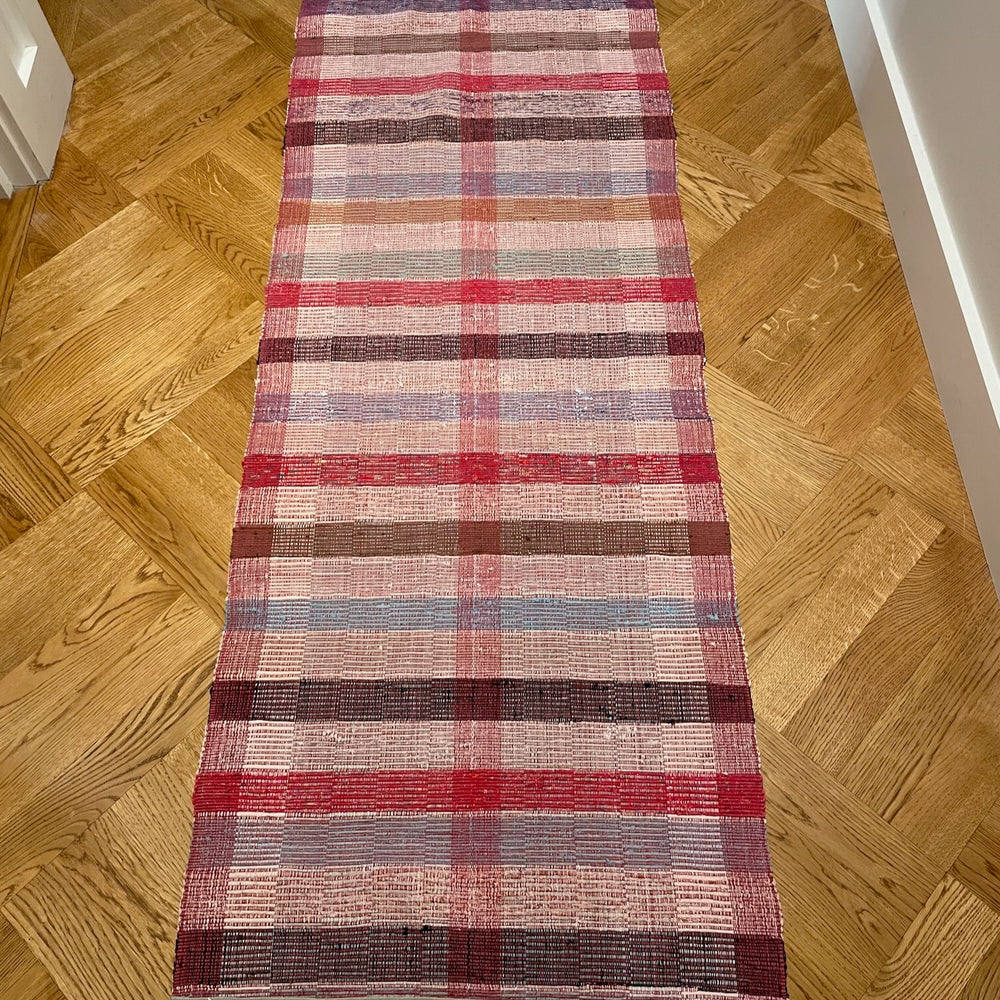 red blue brown stripe floor runner rag rug hall carpet corridor mat washable rustic vintage 