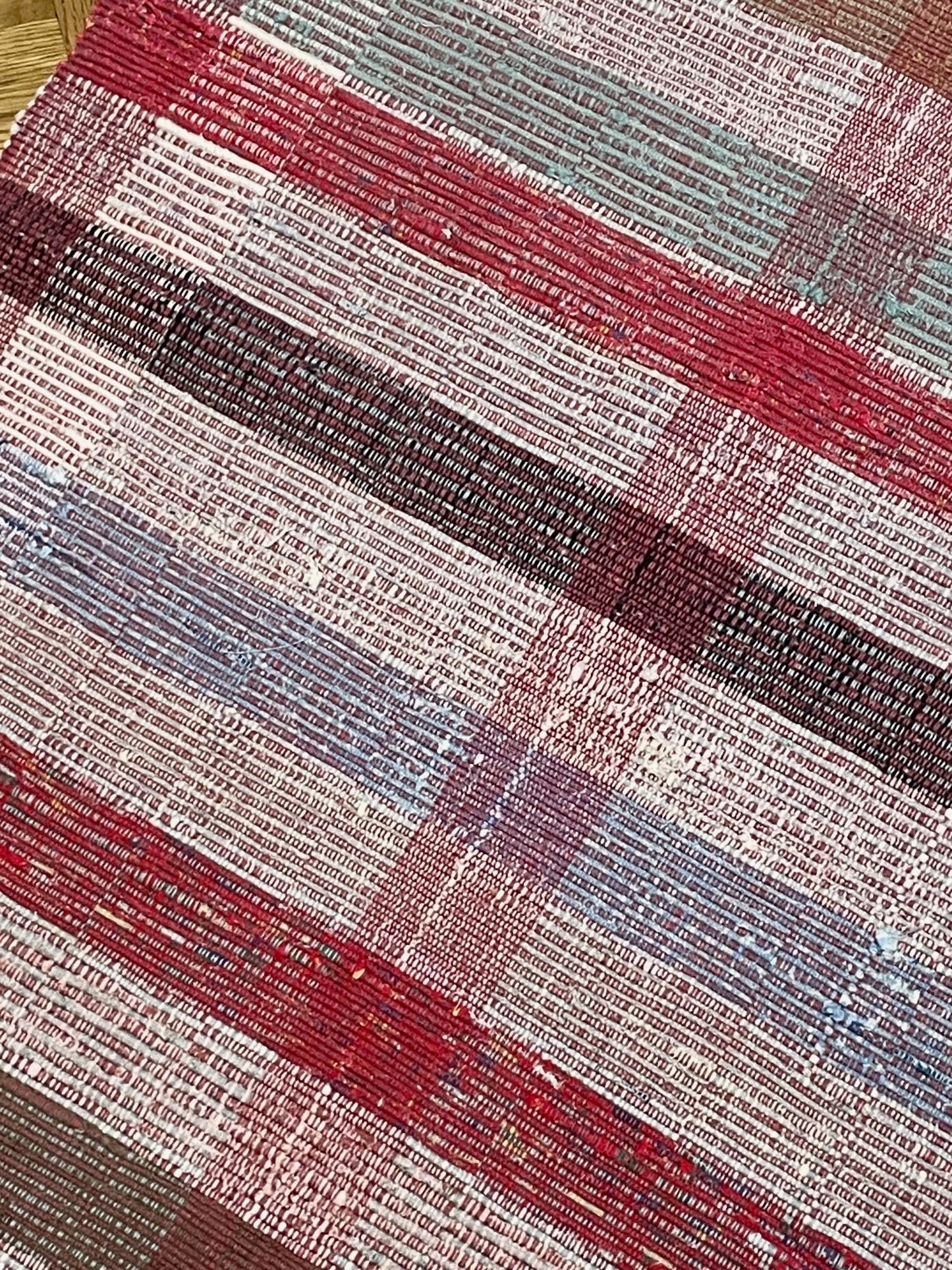 red blue brown stripe floor runner rag rug hall carpet corridor mat washable rustic vintage 