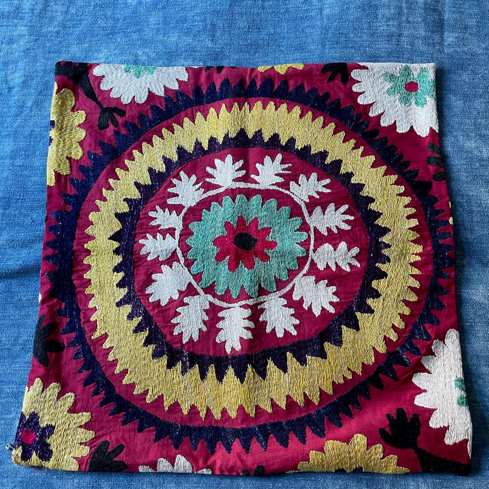 
                  
                    square cushion cover suzani pattern embroidered uzbekistan 60cm colourful red yellow
                  
                