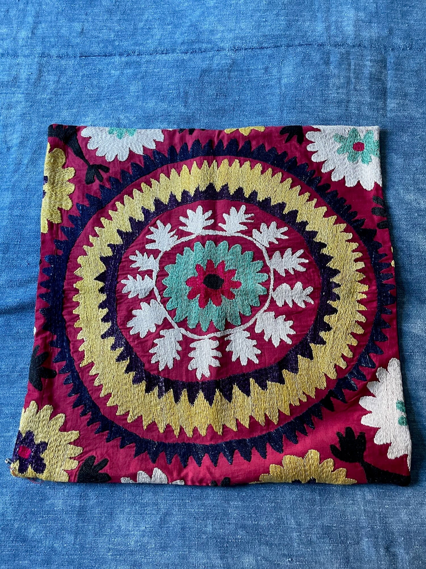 
                  
                    square cushion cover suzani pattern embroidered uzbekistan 60cm colourful red yellow
                  
                