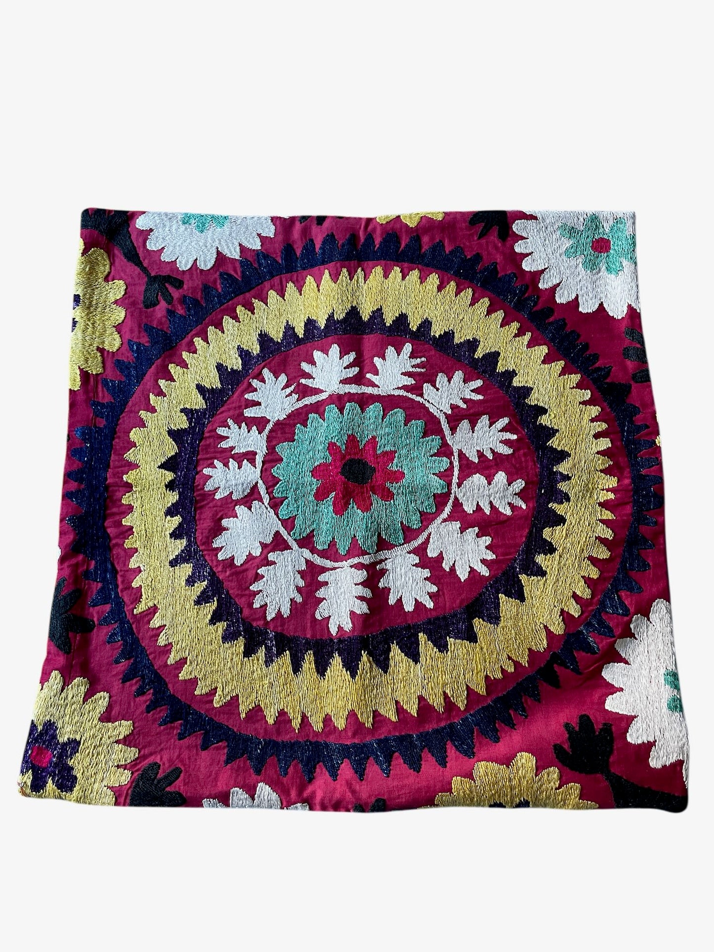 square cushion cover suzani pattern embroidered uzbekistan 60cm colourful red yellow
