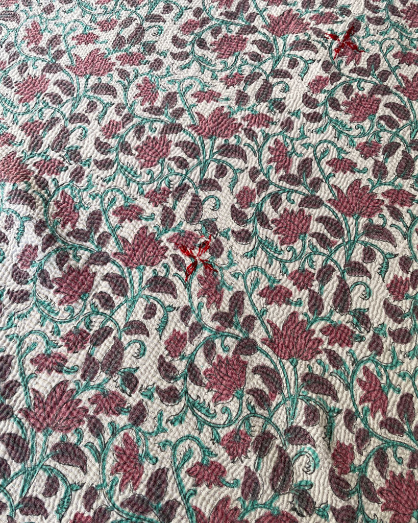 floral pink green kantha quilt cotton bedspread single comforter hand stitched machine washable