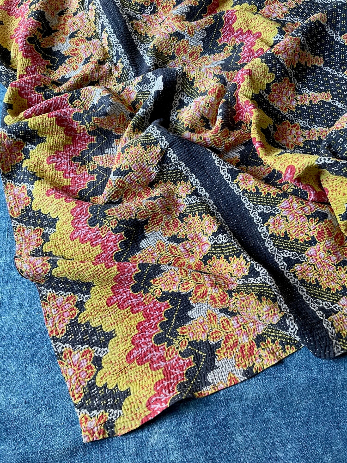 pink black yellow single kantha quilt bedspread cotton comforter cotton washable sofa throw