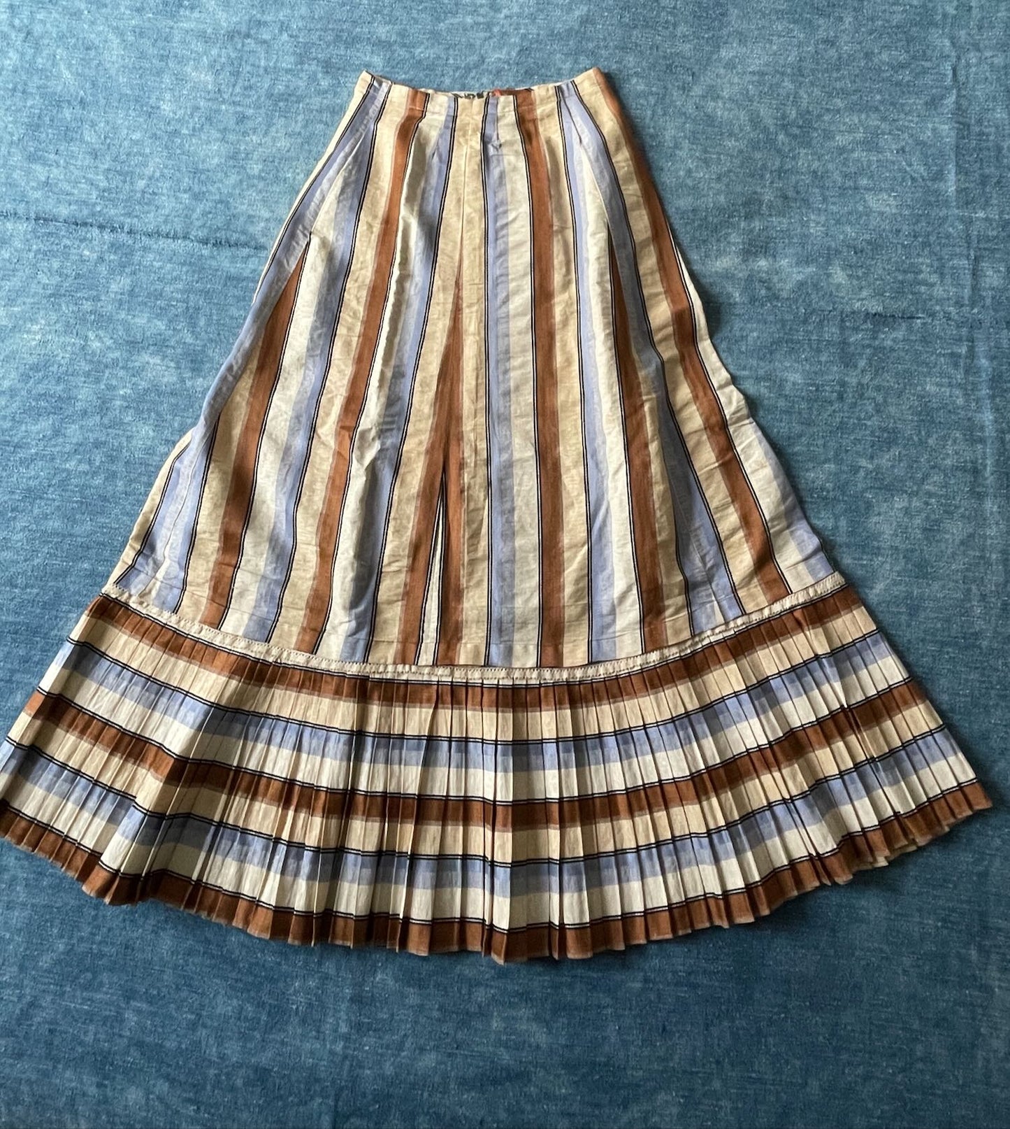 blue cream brown striped skirt extra small jupon french antique historical costume cosplay