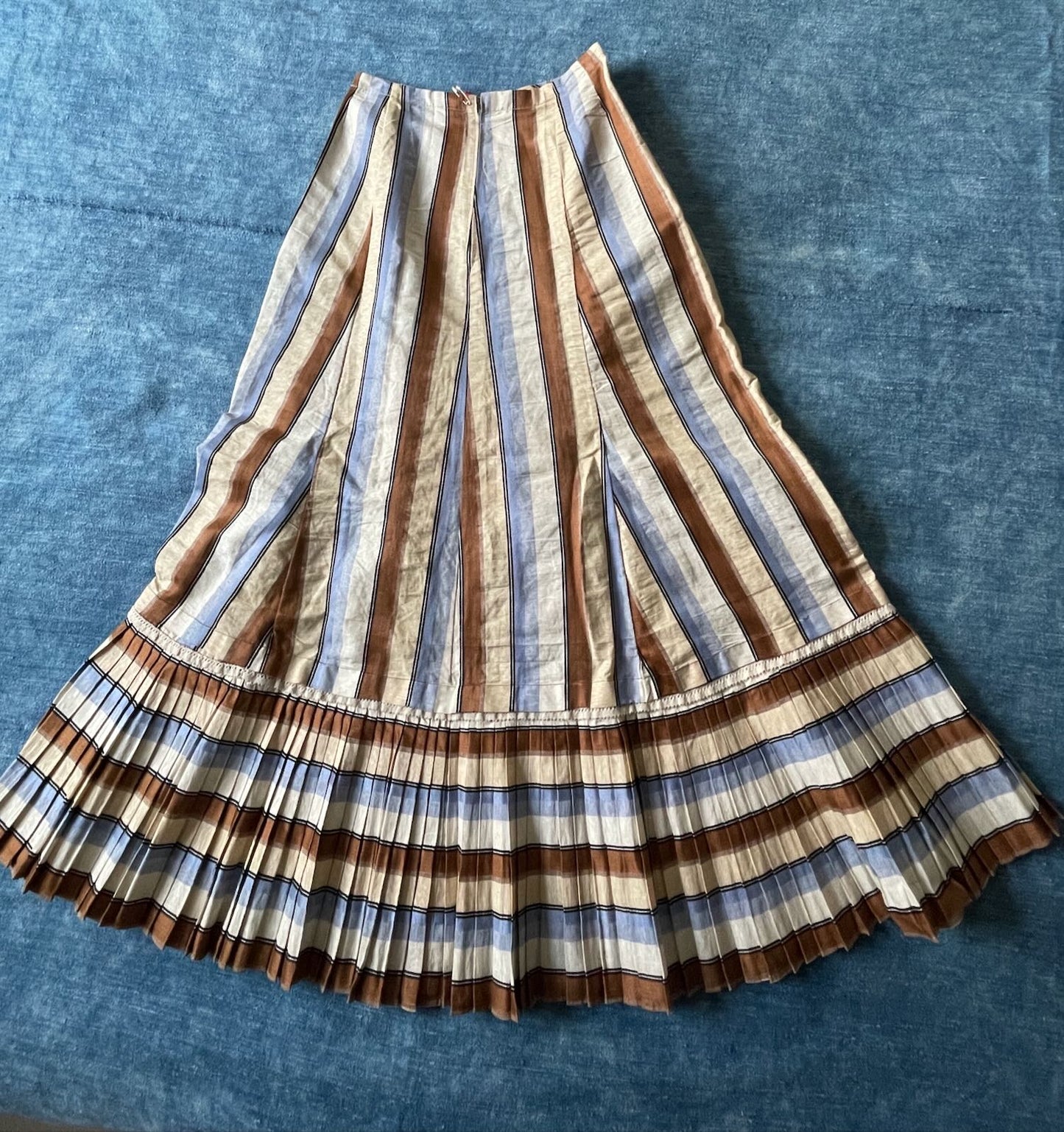 blue cream brown striped skirt extra small jupon french antique historical costume cosplay
