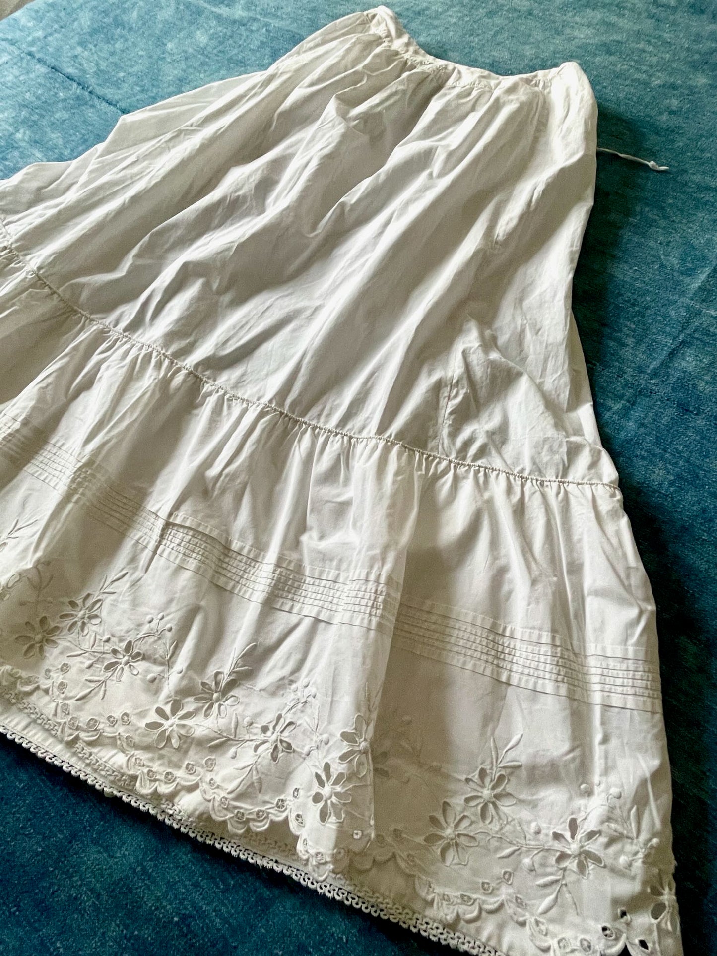 antique french jupon petticoat white frilled skirt under garment hand embroidered cotton