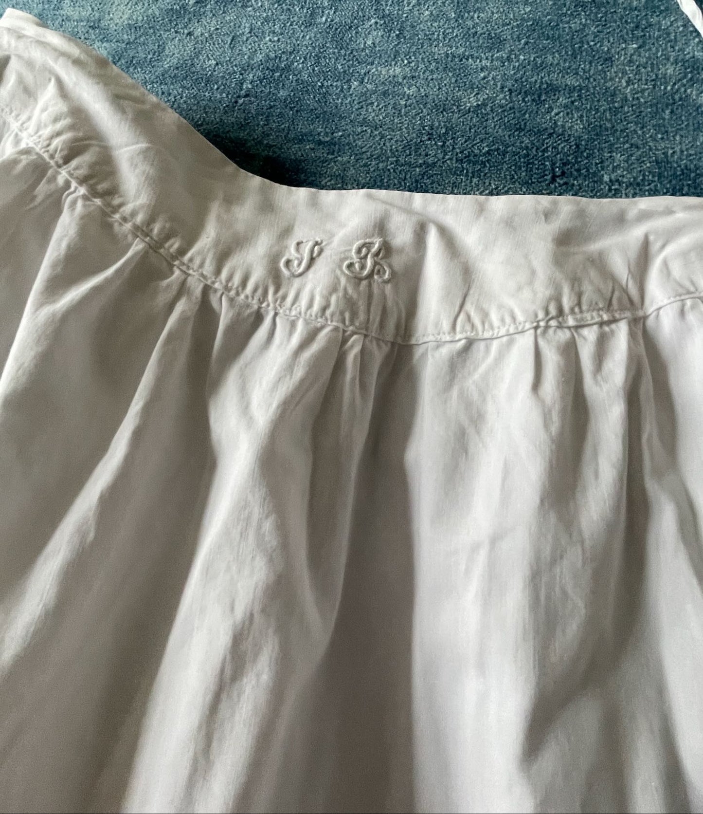 
                  
                    antique french jupon petticoat white frilled skirt under garment hand embroidered cotton
                  
                