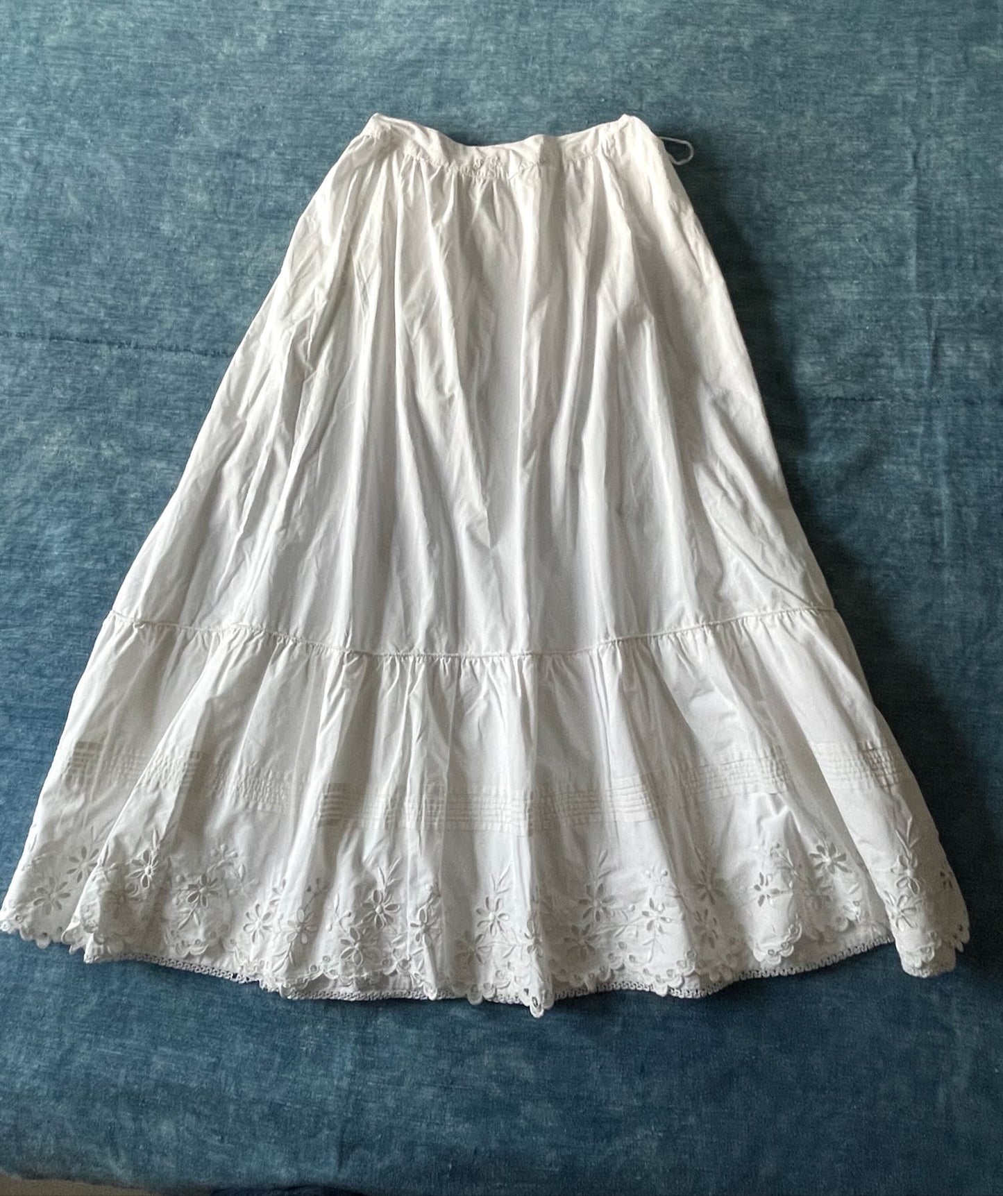 antique french jupon petticoat white frilled skirt under garment hand embroidered cotton