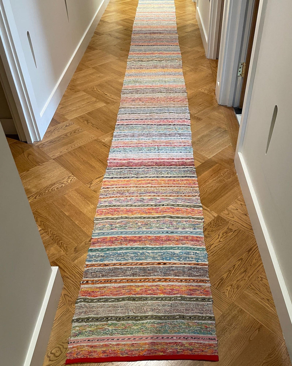 vintage floor runner hall carpet striped stair runner cotton 6 metres long blue orange yellow 