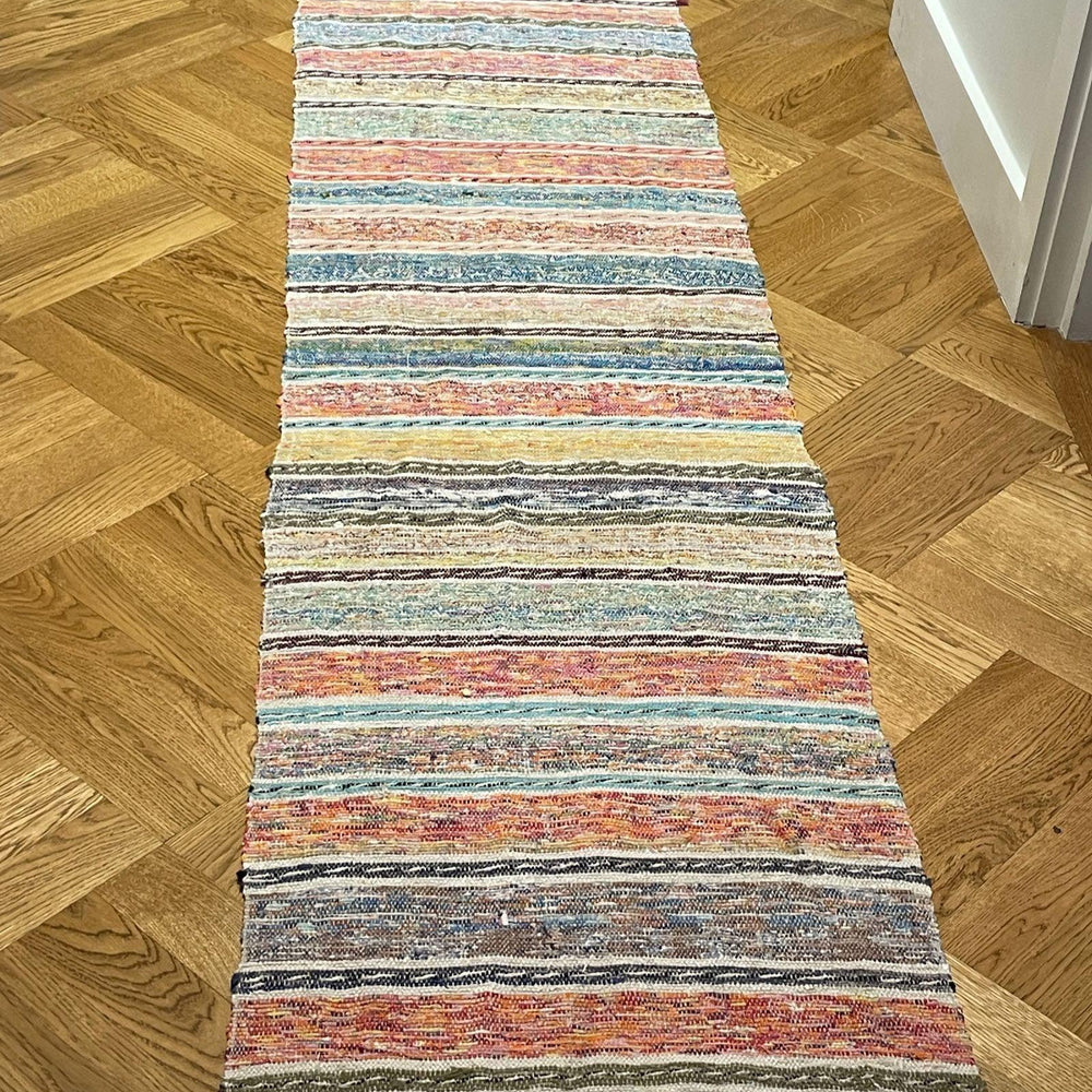 
                  
                    vintage floor runner hall carpet striped stair runner cotton 6 metres long blue orange yellow 
                  
                