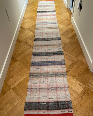 striped check vintage floor runner narrow cotton rag rug in black grey red hall carpet kitchen mat