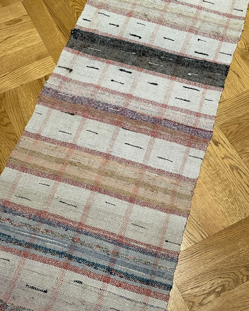 striped check vintage floor runner narrow cotton rag rug in black grey red hall carpet kitchen mat
