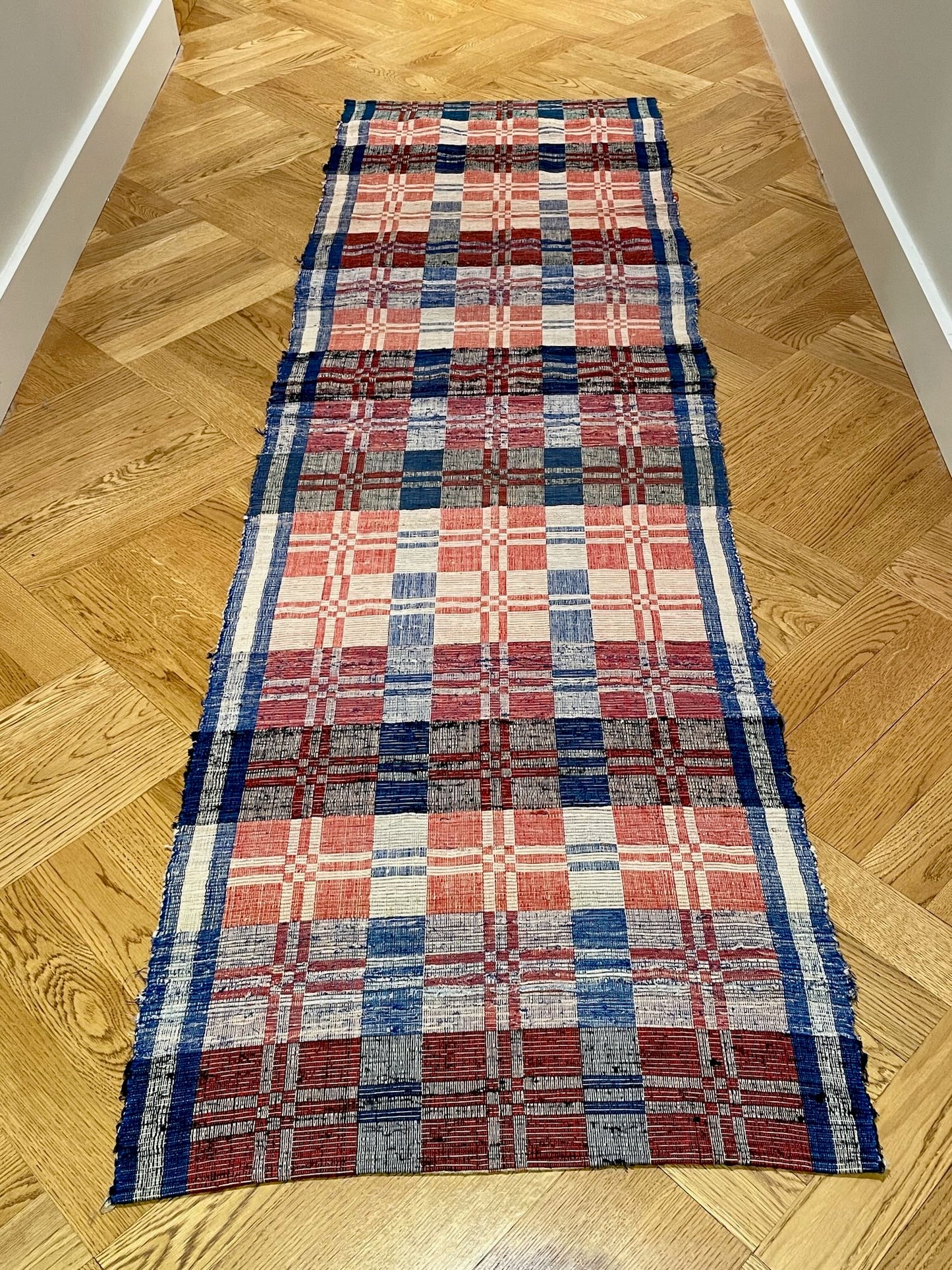 blue red grey floor runner geometric rips rug cotton washable floor mat kitchen vintage trasmatta