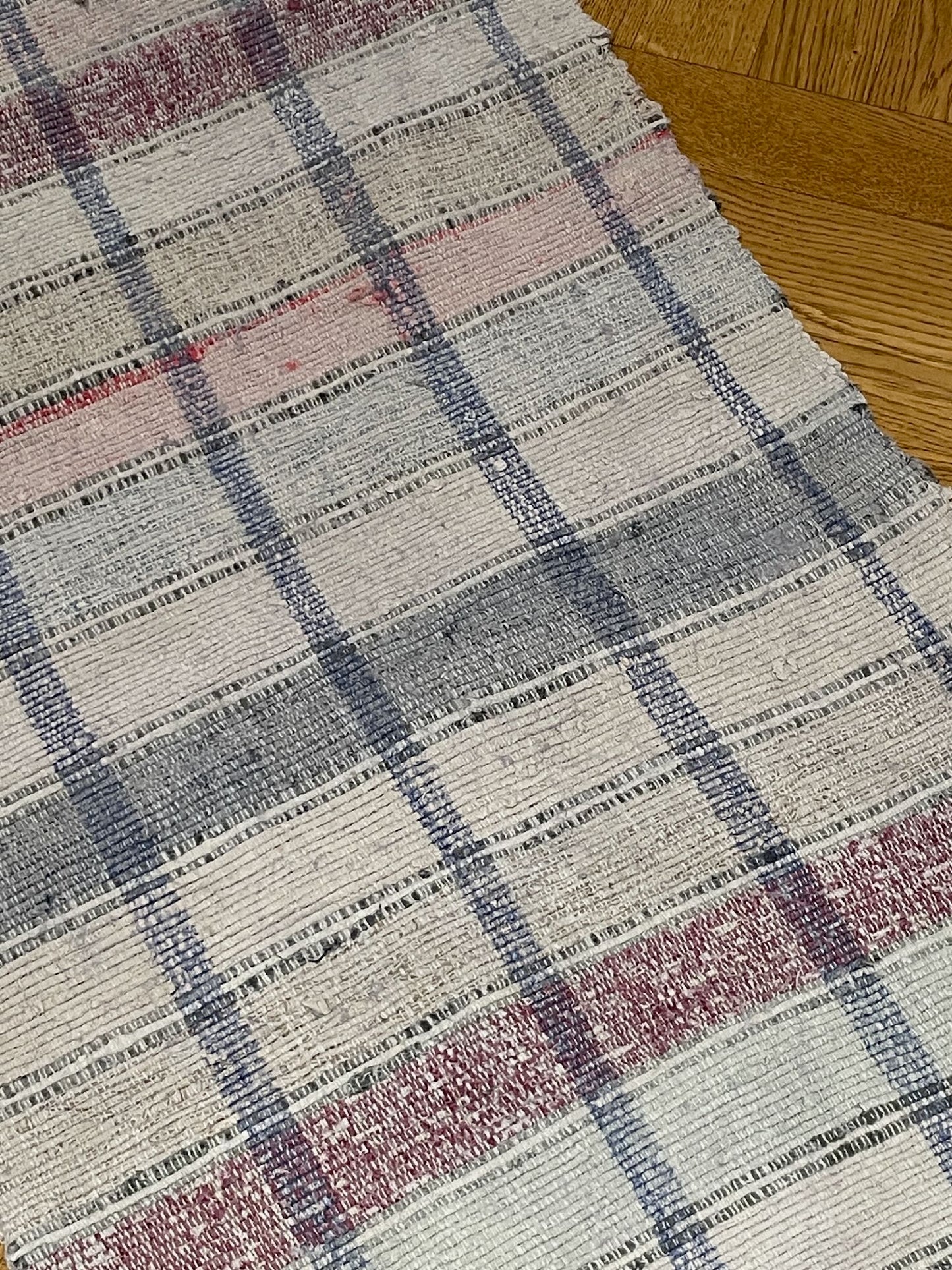 blue grey pink rustic rug floor runner cotton rag rug vintage washable trasmatta kitchen mat