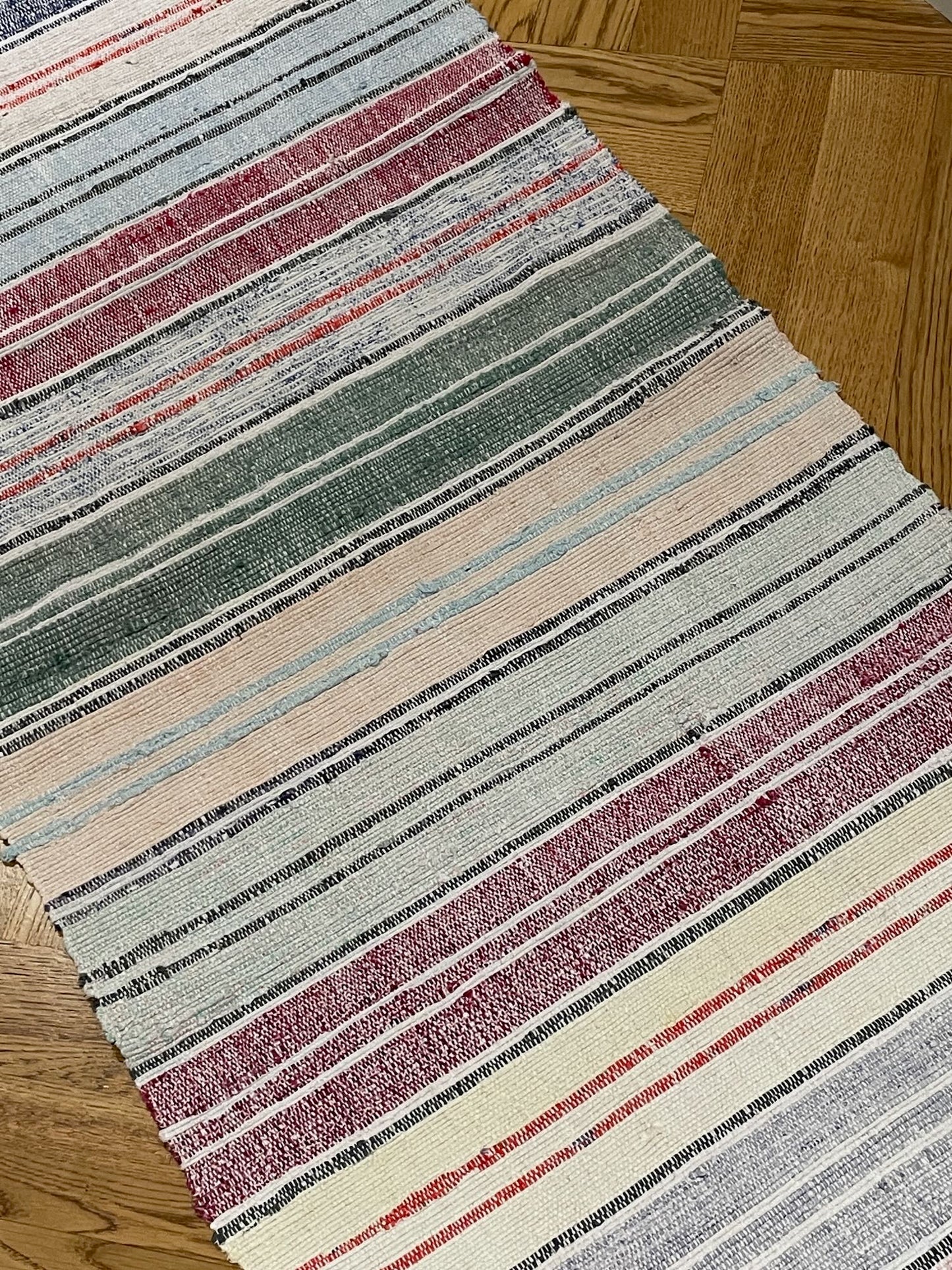 
                  
                    pink blue yellow stripe rag rug floor runner cotton washable vintage narrow trasmatta kitchen hall
                  
                