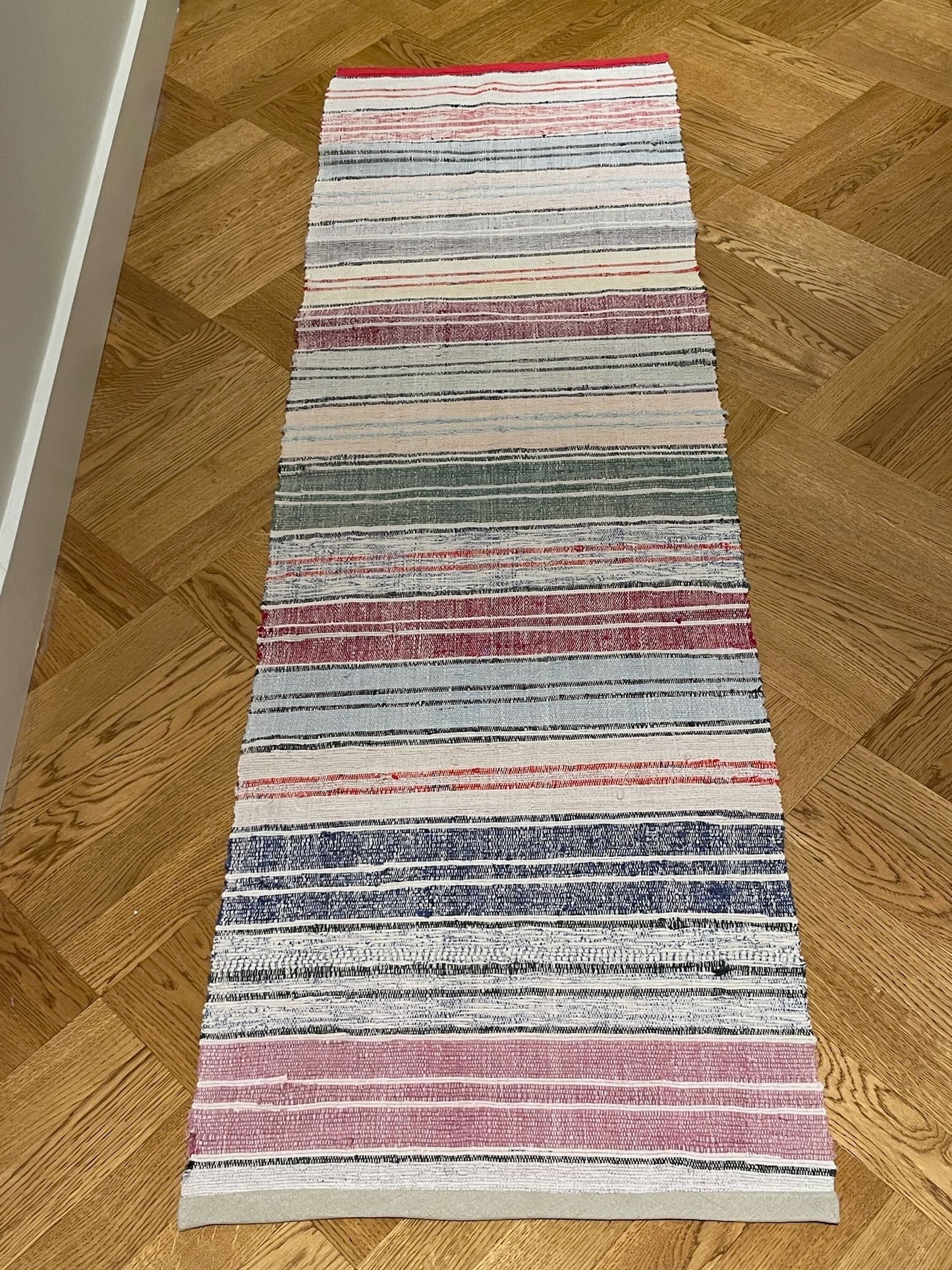 
                  
                    pink blue yellow stripe rag rug floor runner cotton washable vintage narrow trasmatta kitchen hall
                  
                